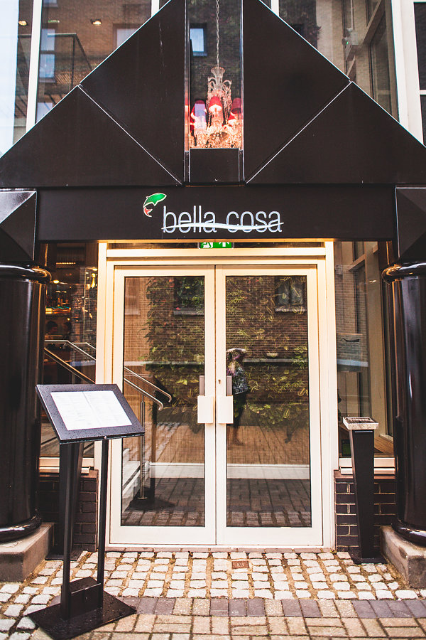 Elegant Bella Cosa venue entrance, perfect for corporate events and gatherings.