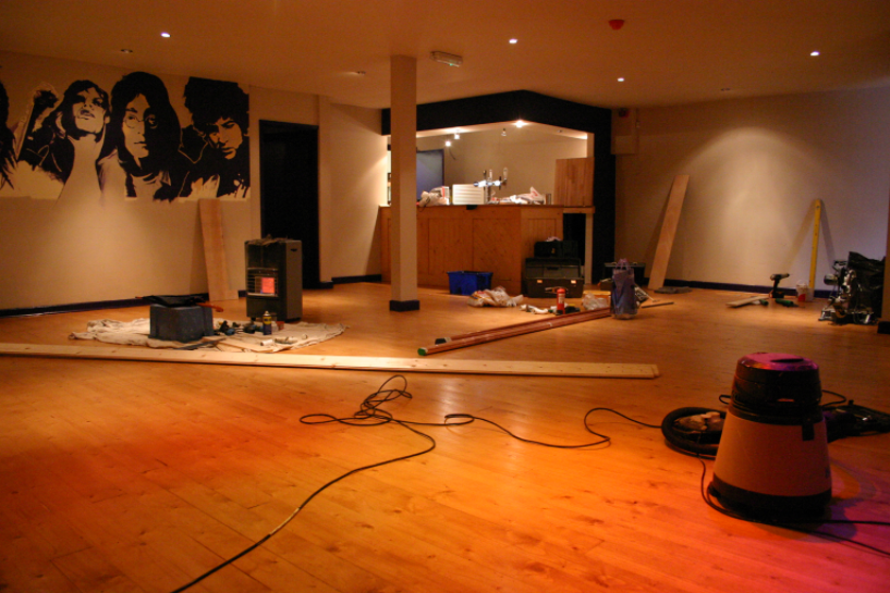 Whole venue at The Tower of Song, showcasing pre-event setup and renovations.