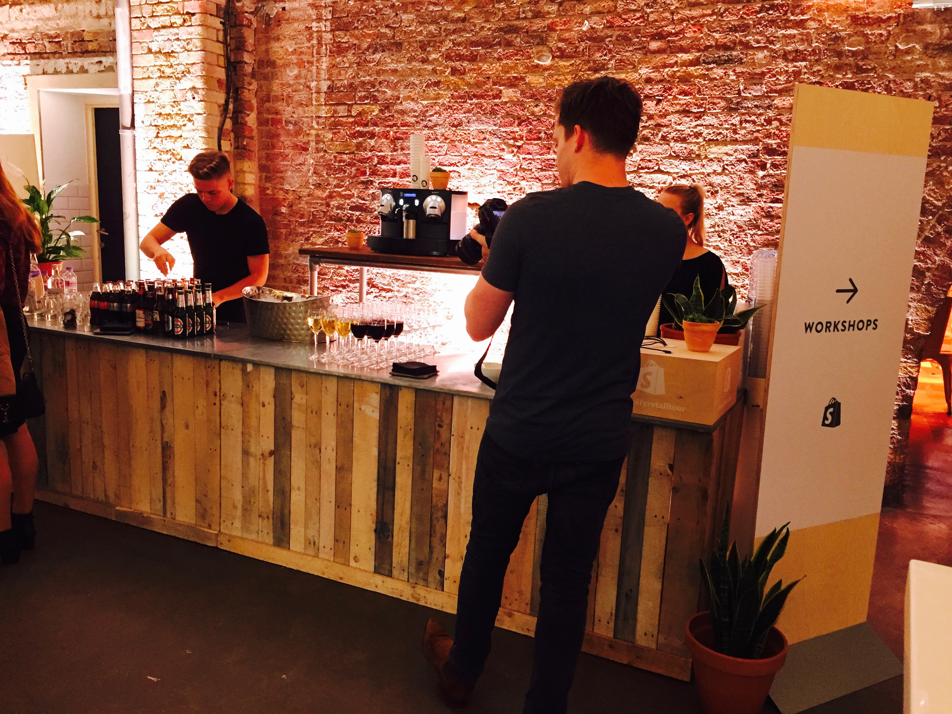 Event space in Shoreditch with rustic bar, ideal for networking and gatherings.