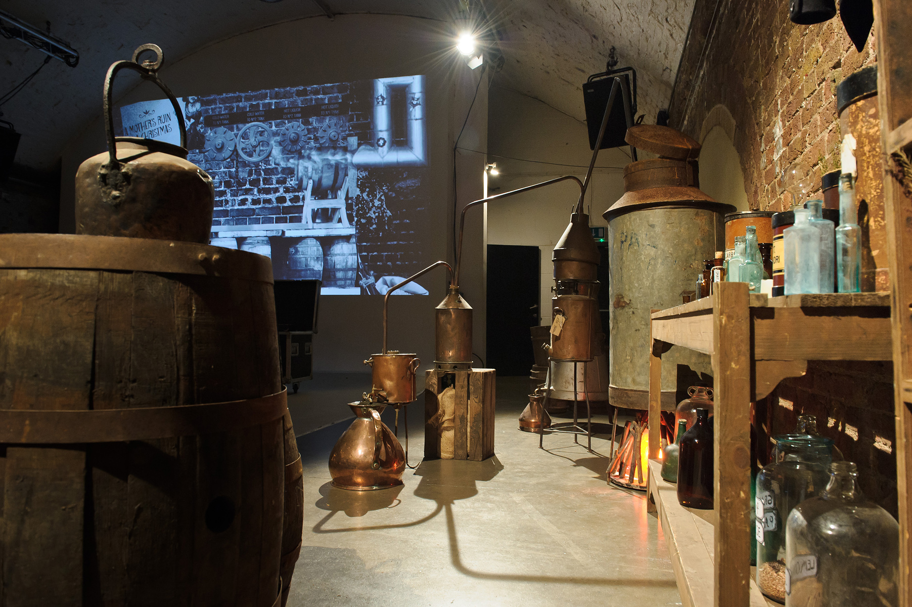 "Studio 2 in Shoreditch: immersive event space with vintage distillation equipment."