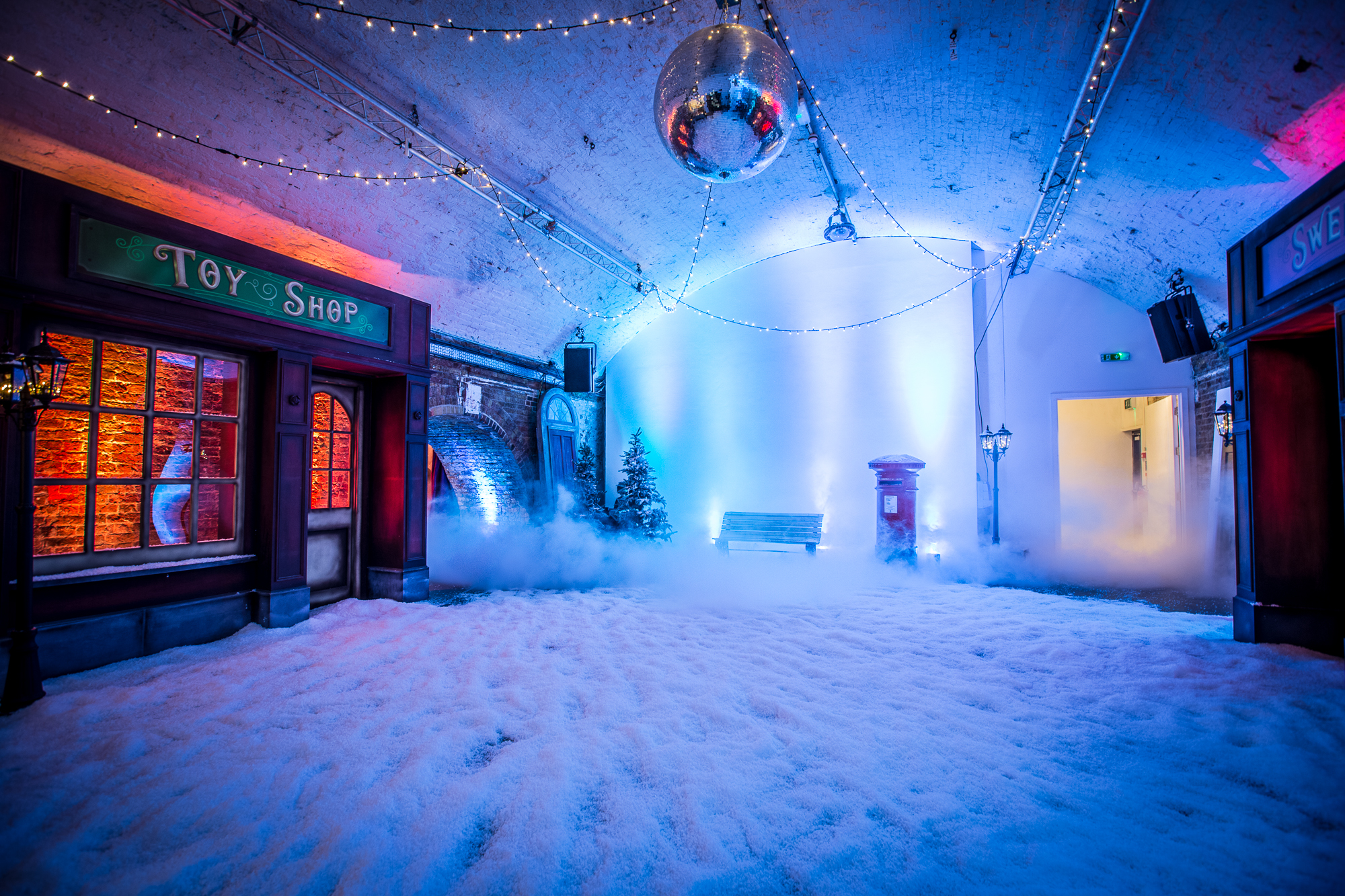 Whimsical winter wonderland event space in Shoreditch for holiday parties.