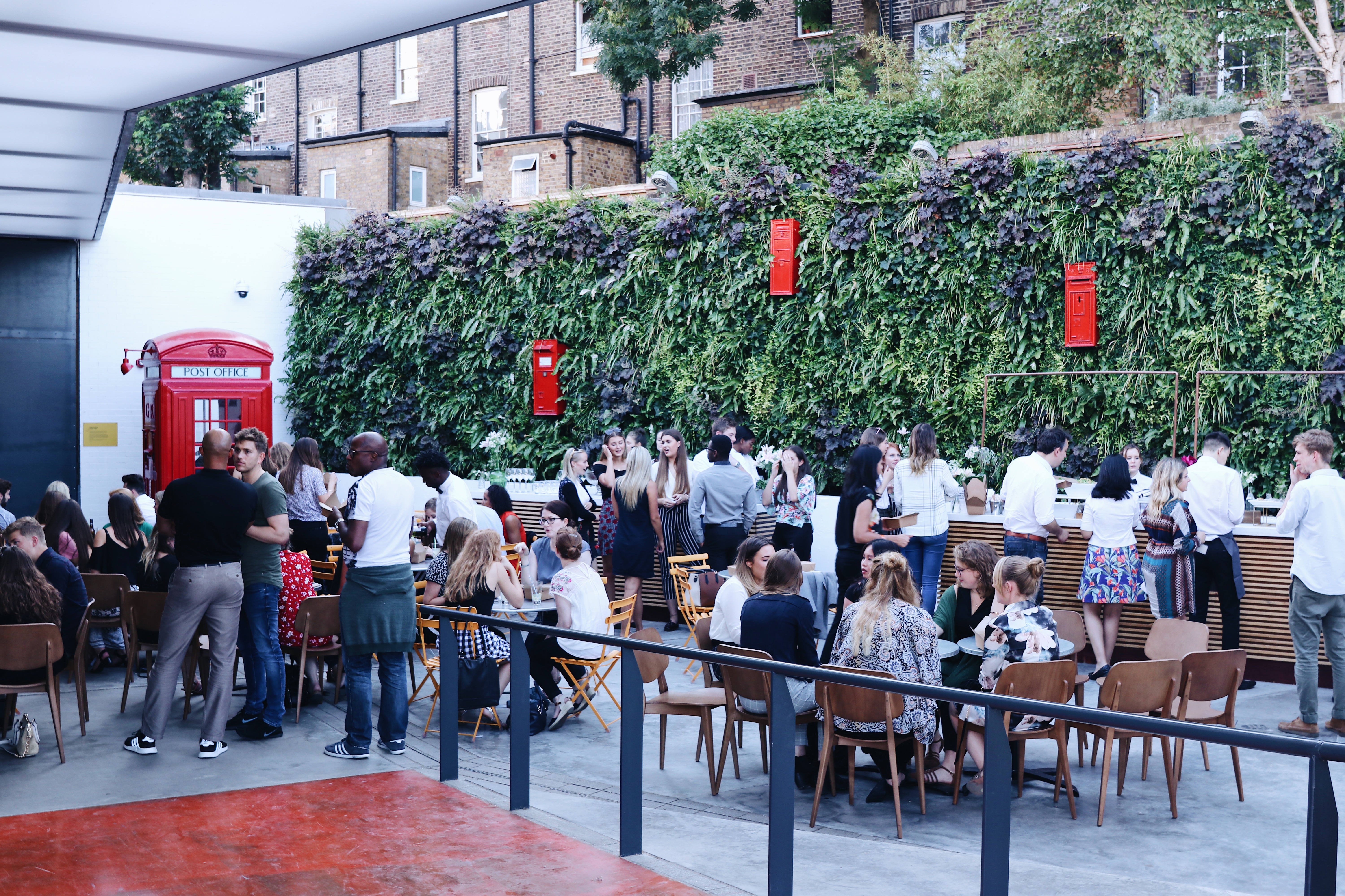 Vibrant outdoor event space at The Postal Museum, perfect for networking and receptions.