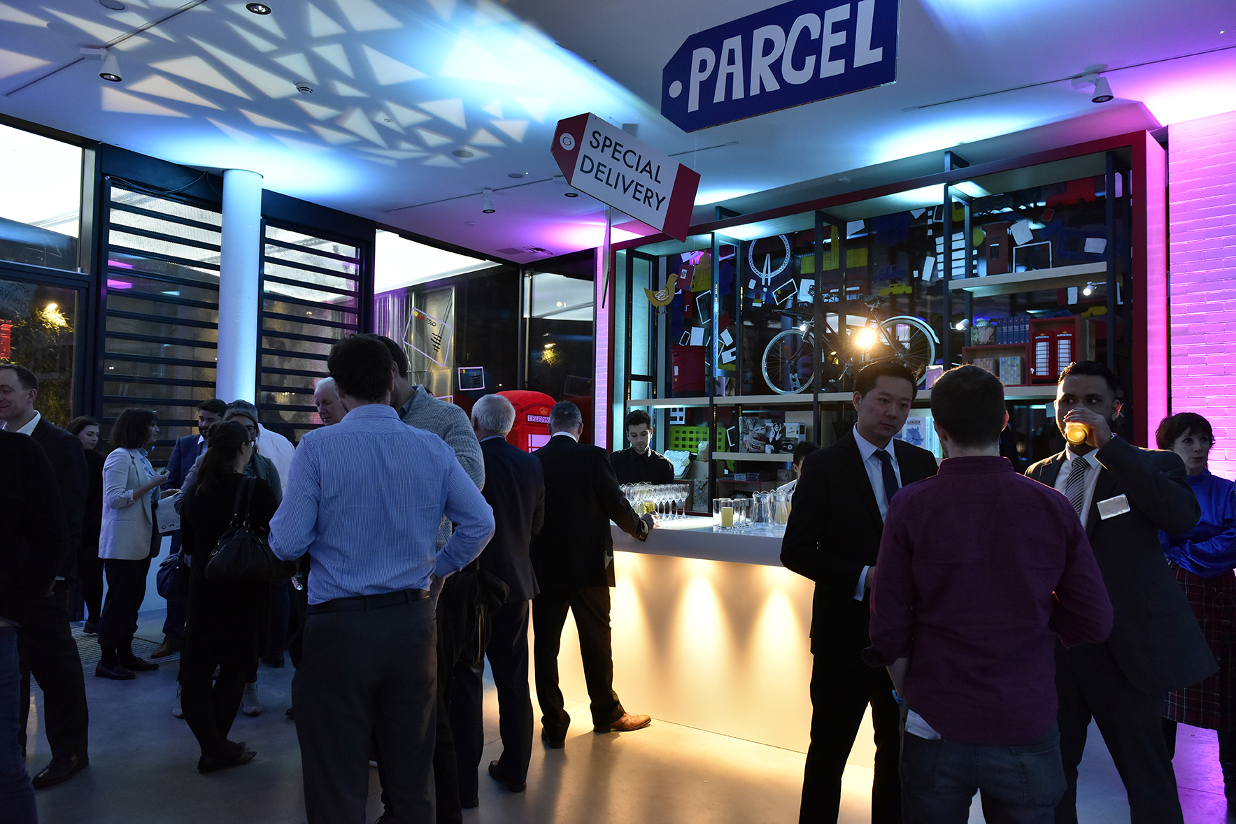 Vibrant networking event at The Postal Museum's stylish PARCEL bar area.