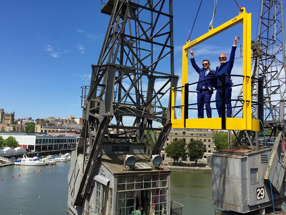 "Professionals celebrating in M Shed's vibrant outdoor Events Suite venue."