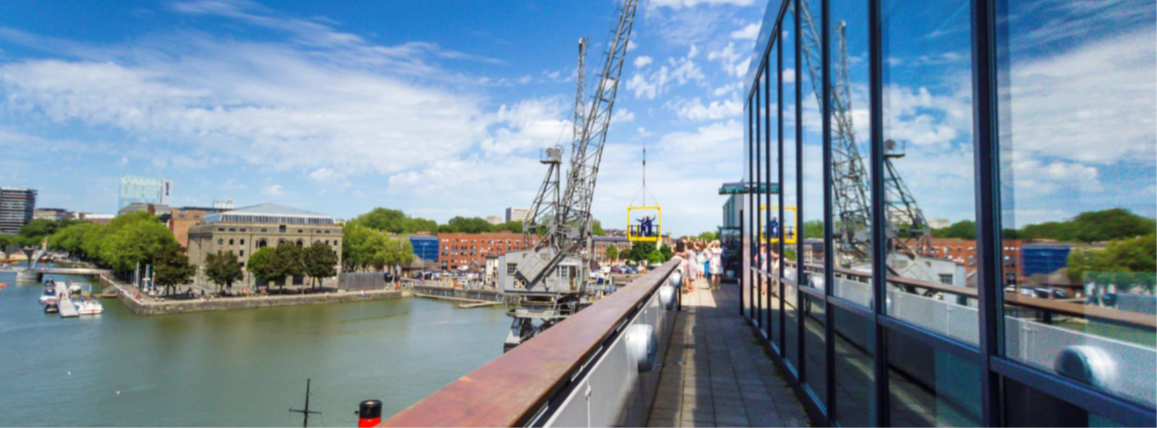 Events Suite in M Shed: vibrant waterfront venue for outdoor receptions and gatherings.