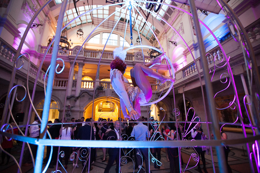 Aerial performer at Winterstoke and Wills Hall, Bristol Museum event entertainment.