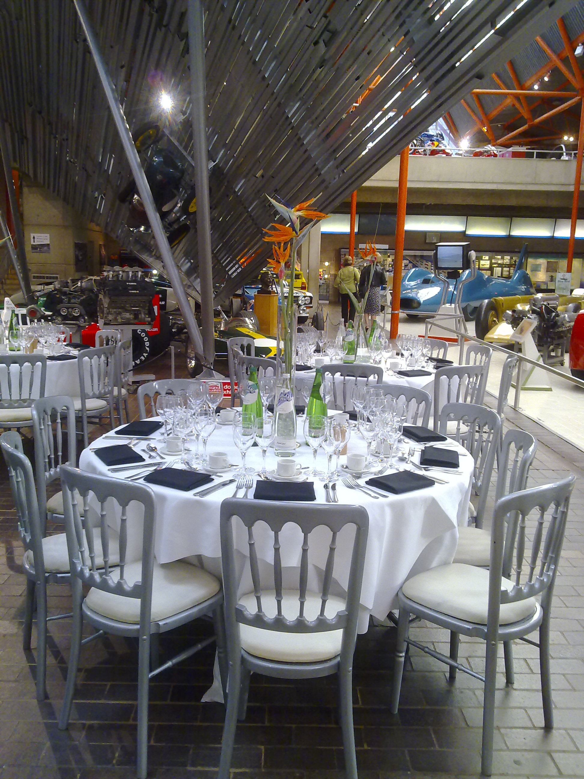 Elegant dining setup at The National Motor Museum, perfect for corporate events and gala dinners.