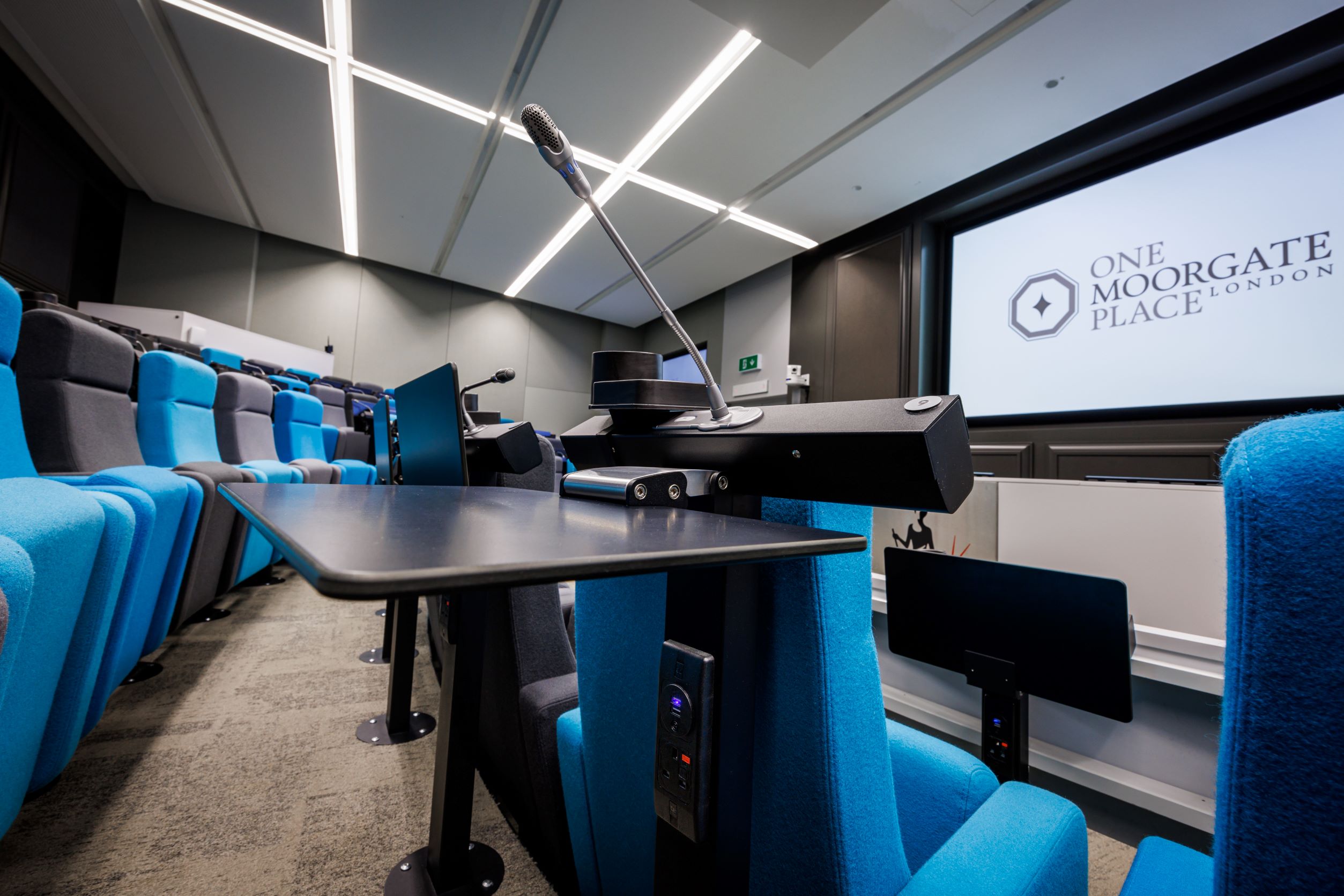 Modern conference room at One Moorgate Place with ergonomic seating for corporate events.