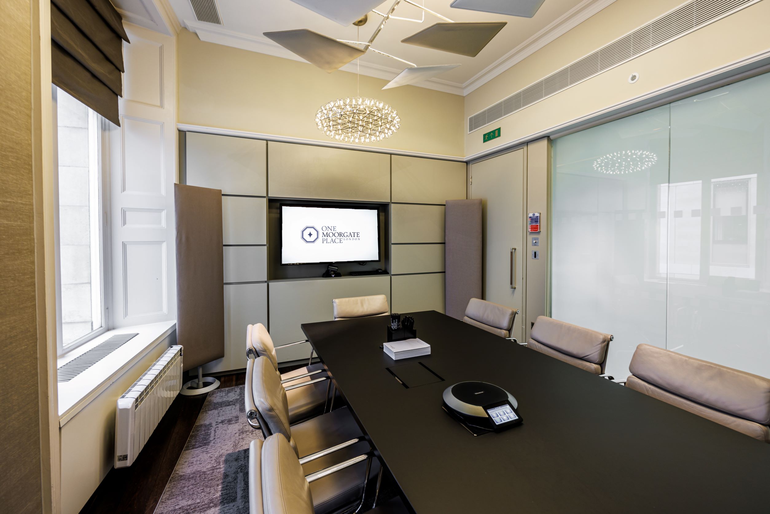 Modern conference room at One Moorgate Place, ideal for professional meetings and presentations.