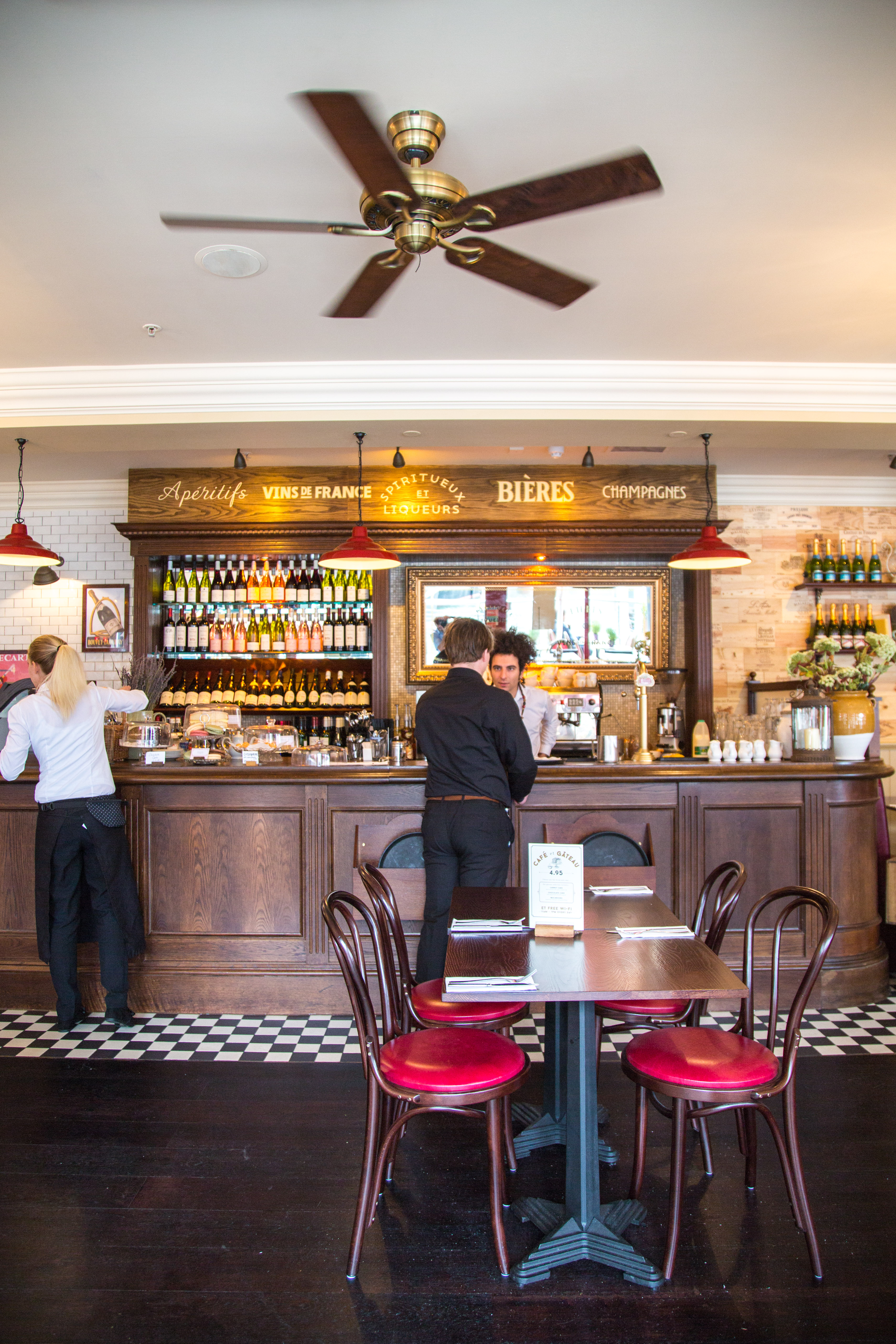 Stylish bar area in Café Rouge, perfect for intimate gatherings and networking events.