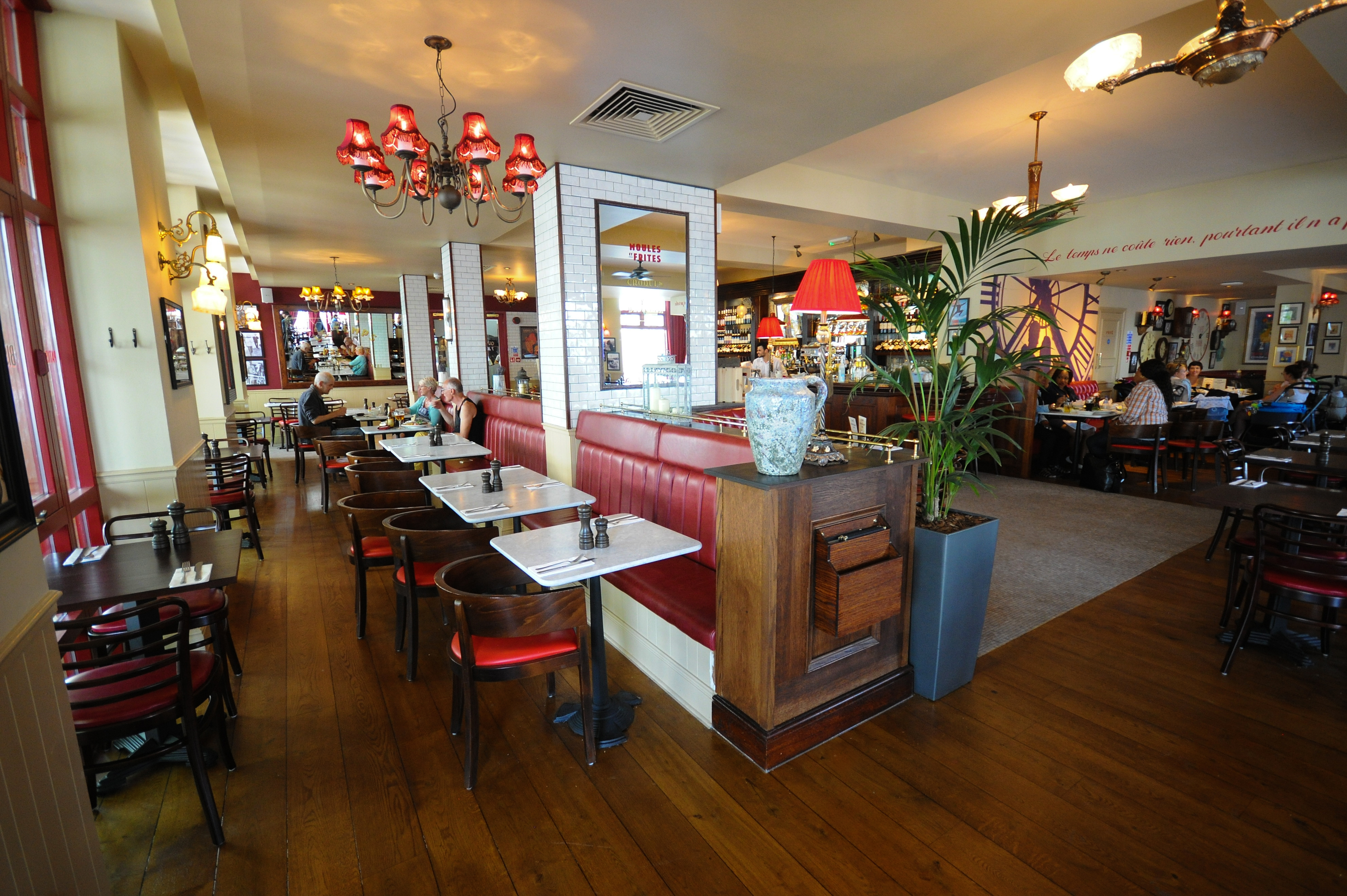 Vibrant dining space in Café Rouge Greenwich, perfect for casual meetings and events.