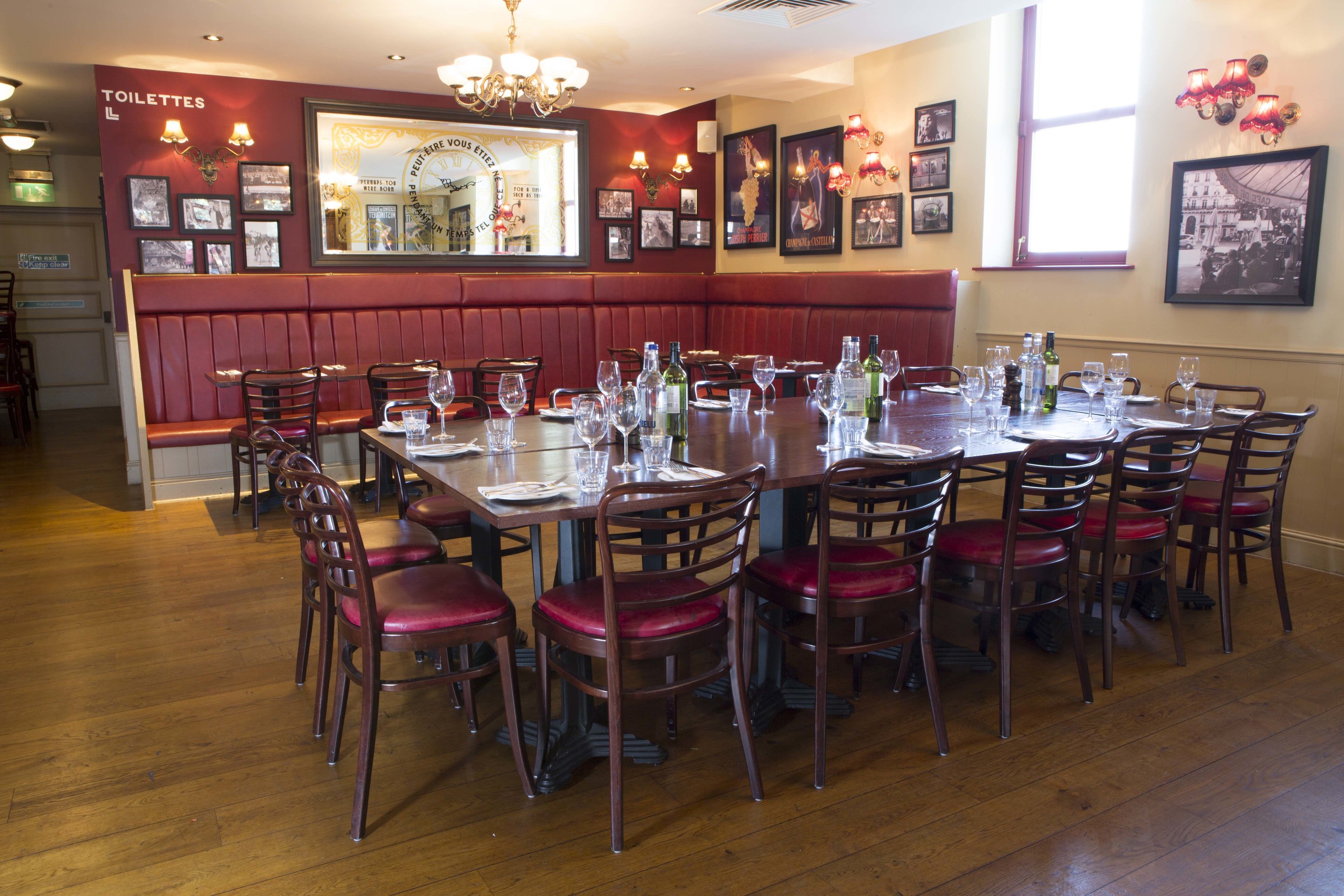 Private dining area in Café Rouge Greenwich, ideal for meetings and events.