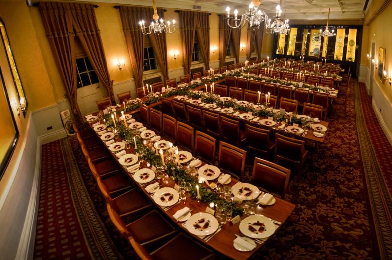 Elegant banquet setup in Livery Hall, Pewterers' Hall for corporate events and formal dinners.