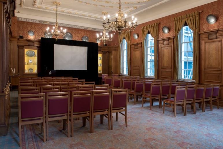 Elegant meeting room in Pewterers' Hall, perfect for corporate events and presentations.
