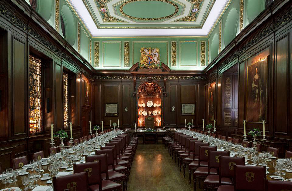Elegant dining room in Tallow Chandlers' Hall, perfect for formal events and gatherings.
