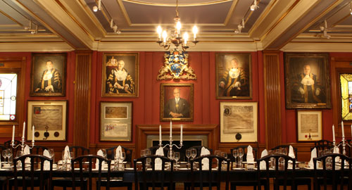 Elegant dining setup in Painters' Hall, ideal for corporate dinners and formal events.