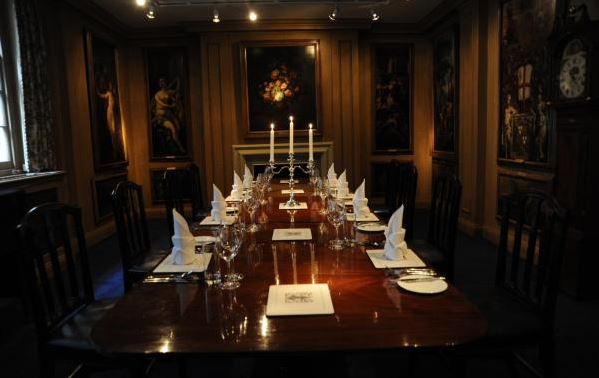 Painted Chamber boardroom with elegant table setup for meetings and intimate dinners.