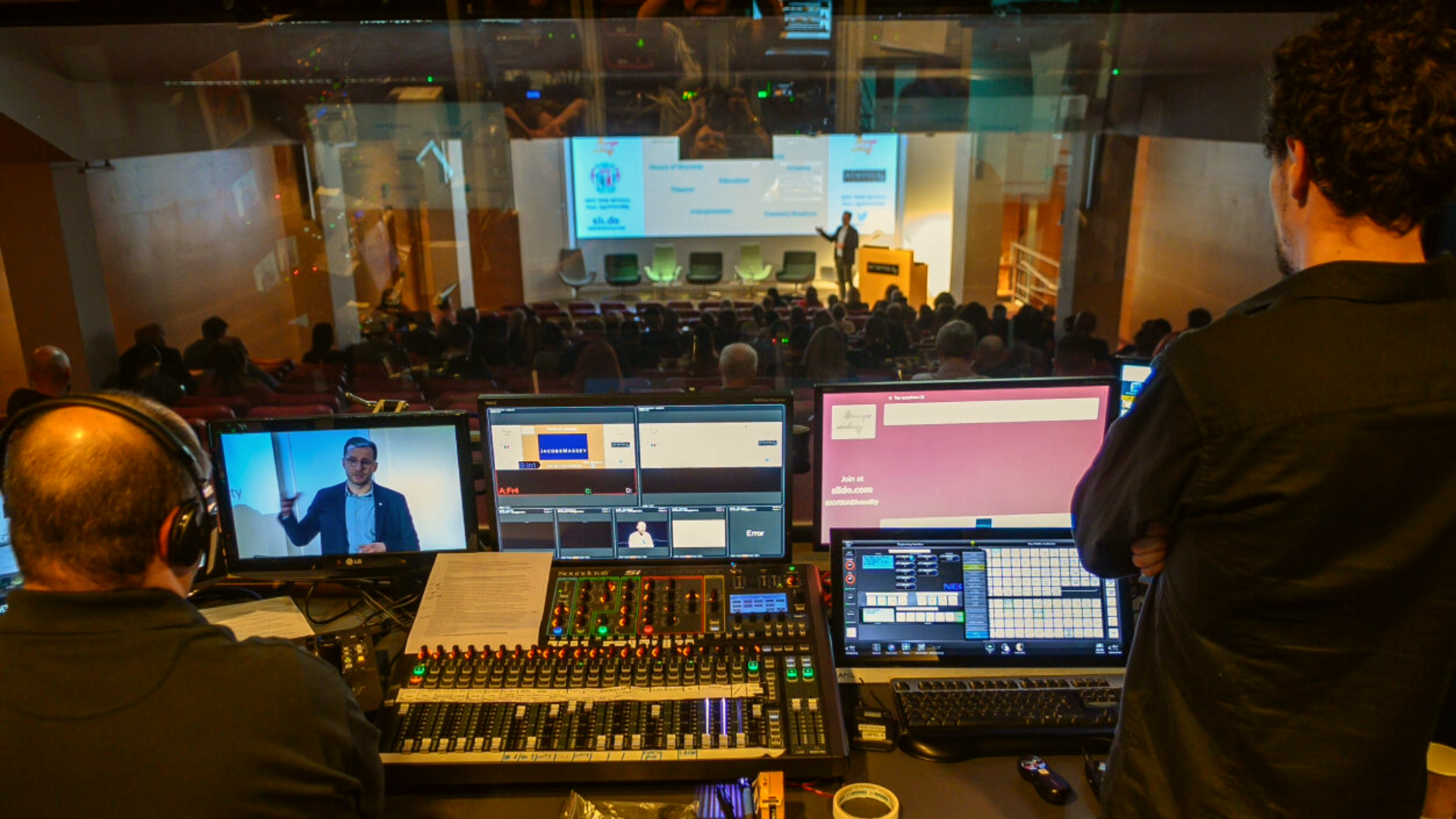 Guy Whittle Auditorium event setup with AV equipment for engaging presentations.