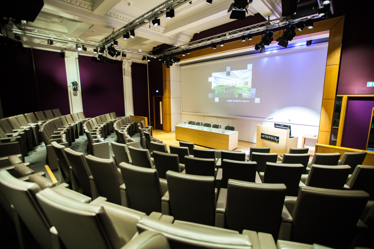 Naim Dangoor Auditorium with tiered seating, ideal for conferences and presentations.
