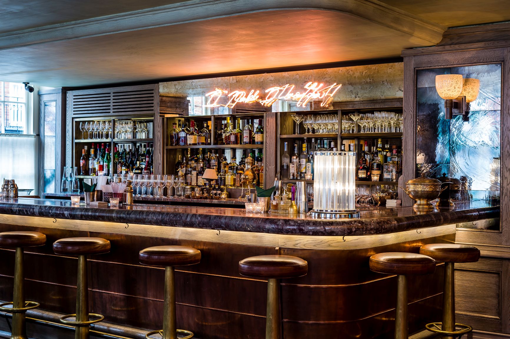 Stylish bar area in The Emin Room, ideal for networking events and cocktail receptions.