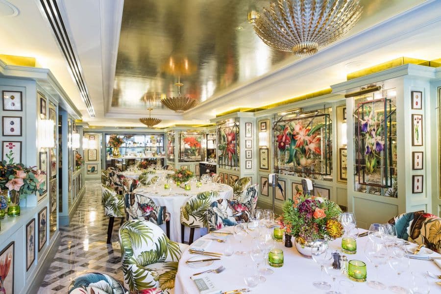 Eden Room private dining, floral, metallic ceiling, event venue