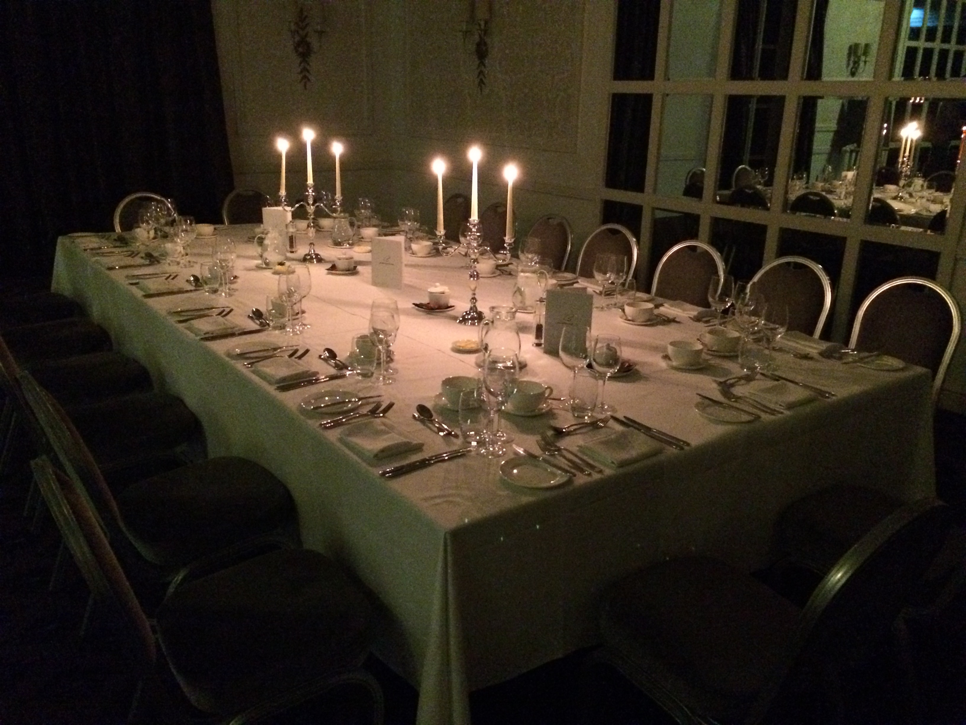 Elegant dining table in Brunel Suite, Bailbrook House Hotel for formal events.