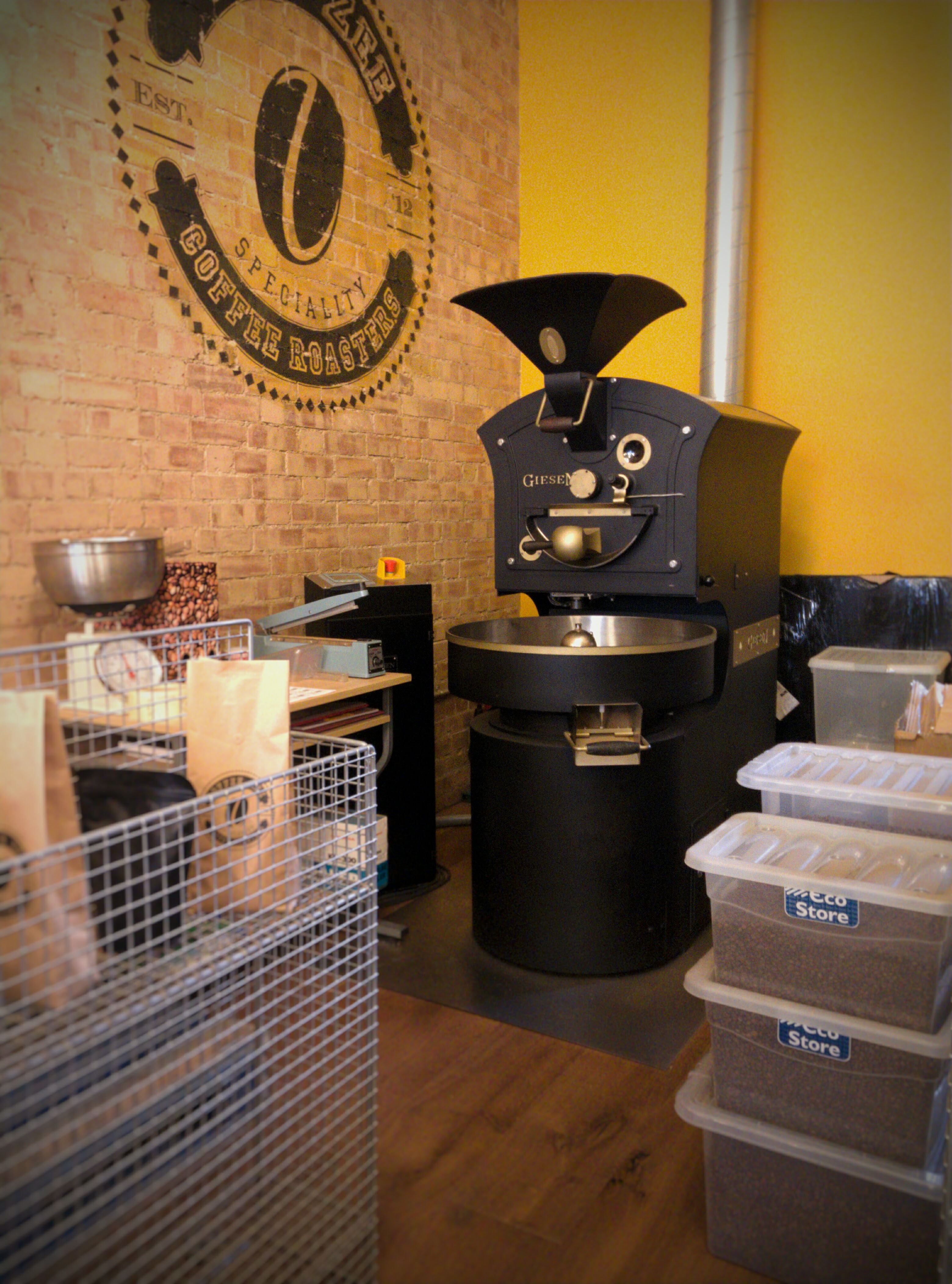 Stylish coffee roasting machine at Cafe Zee, perfect for events and networking sessions.