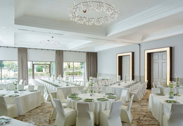 Elegant event space at Primrose Hill, London with round tables for weddings and corporate events.