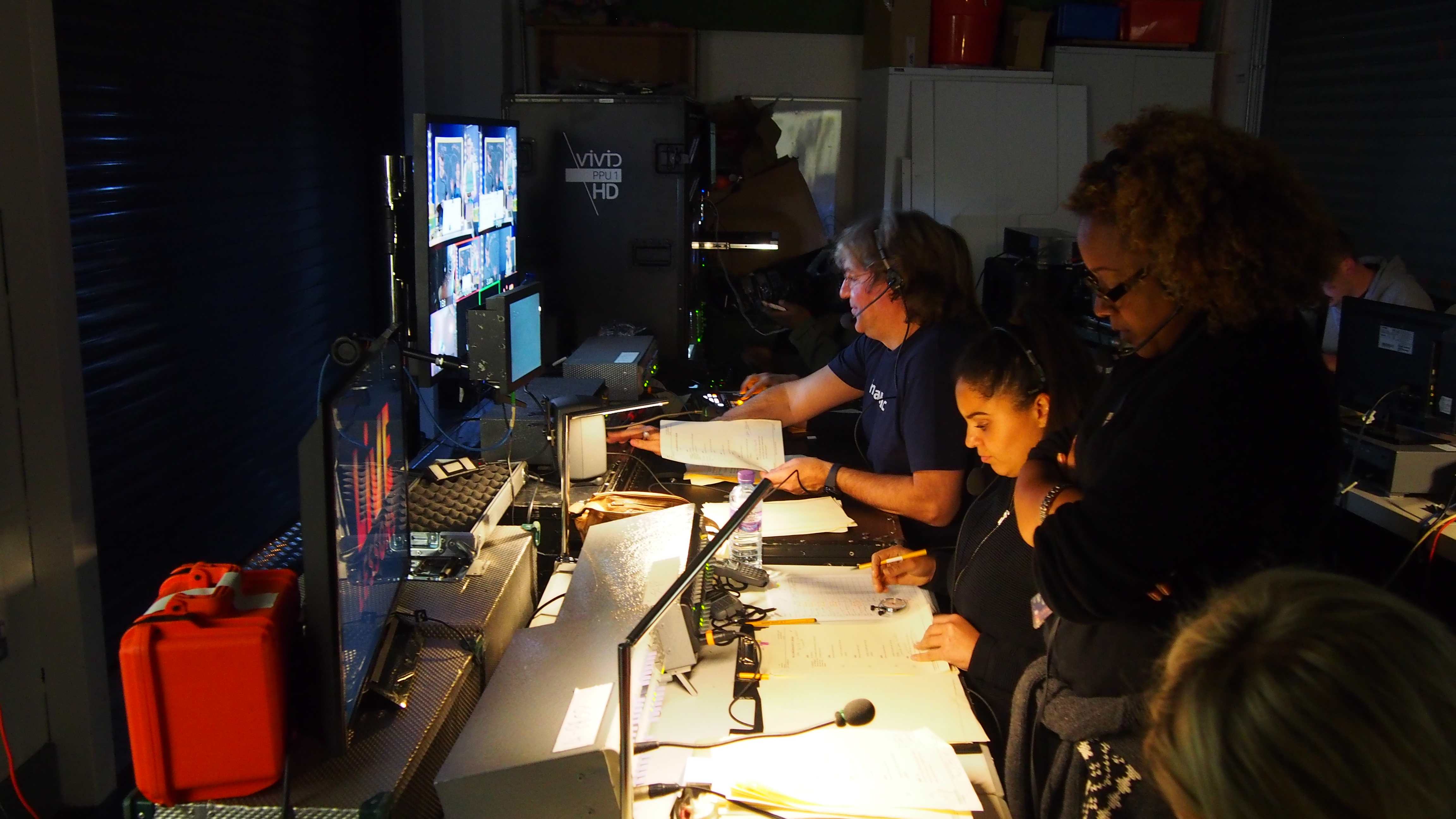Control room in The Fuse, featuring screens for live event management and coordination.