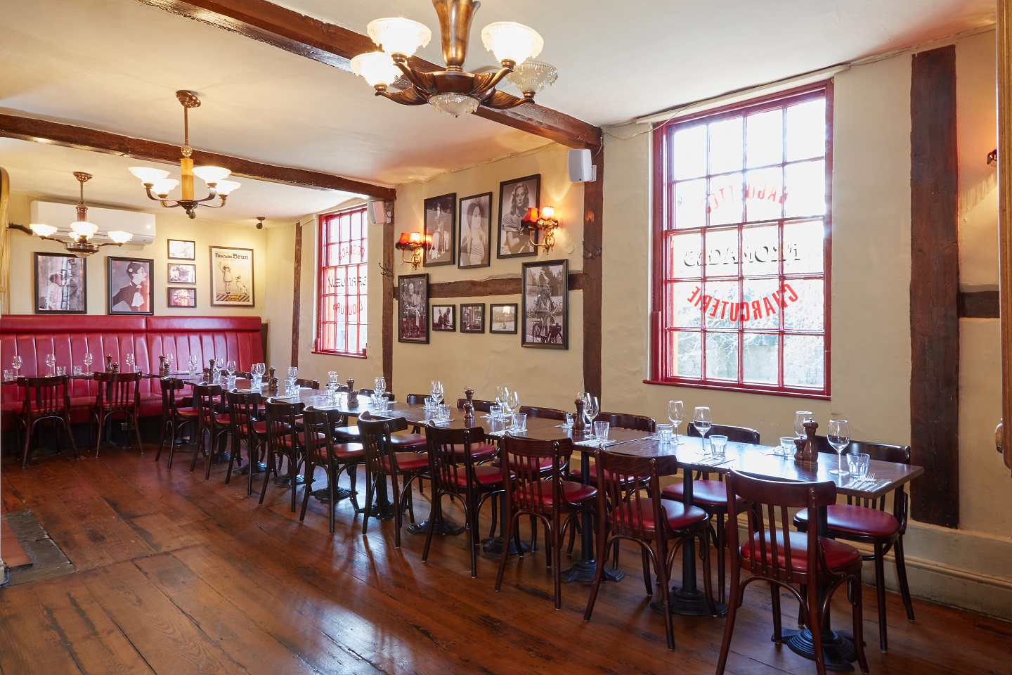 Upstairs semi-private dining room at Cafe Rouge Cambridge, ideal for intimate events.