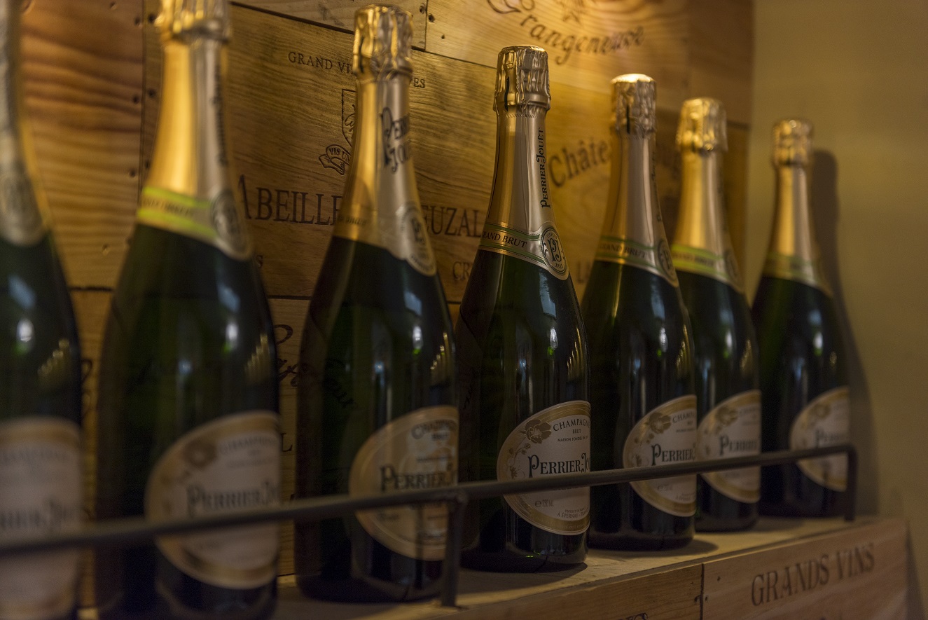 Elegant champagne display at Cafe Rouge Leamington Spa for upscale events.