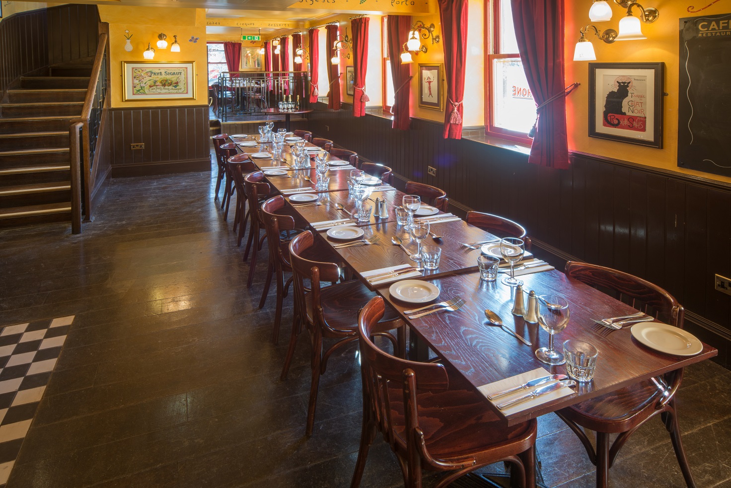 Cozy private dining room at Cafe Rouge Durham, perfect for meetings and gatherings.
