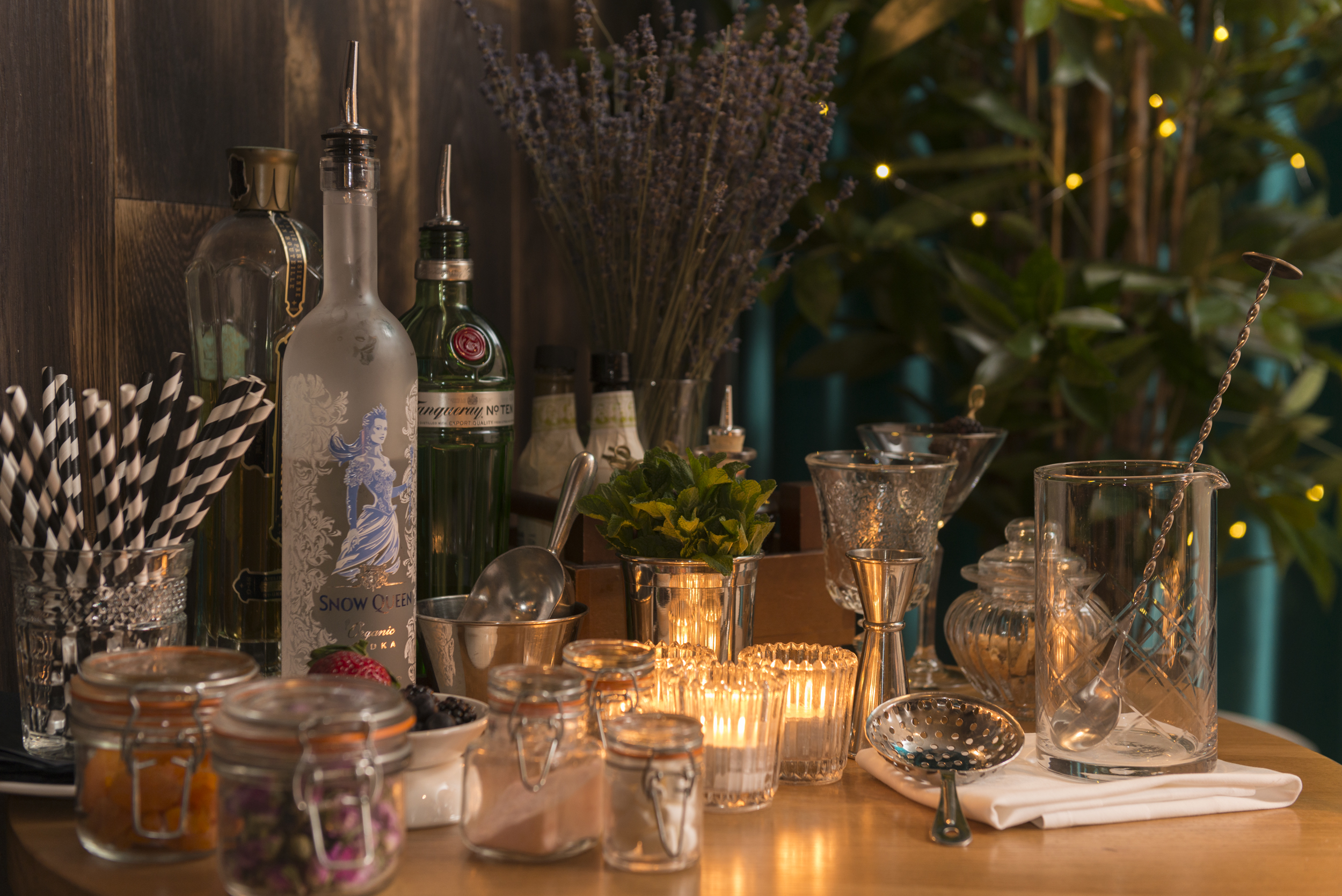 Elegant bar setup with glassware for upscale events and intimate celebrations.