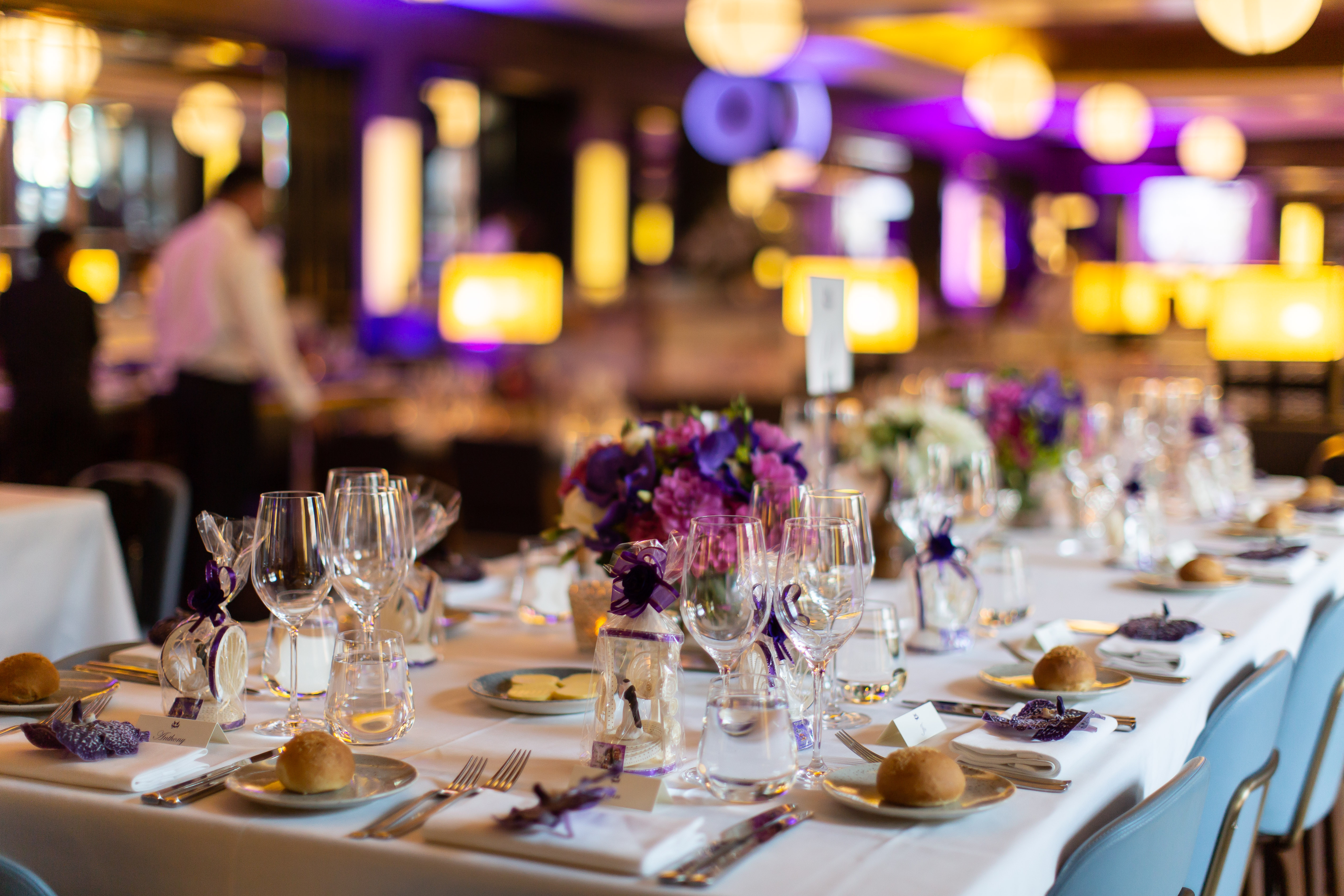 Elegant dining table with fine glassware at St Pancras Brasserie for corporate events.