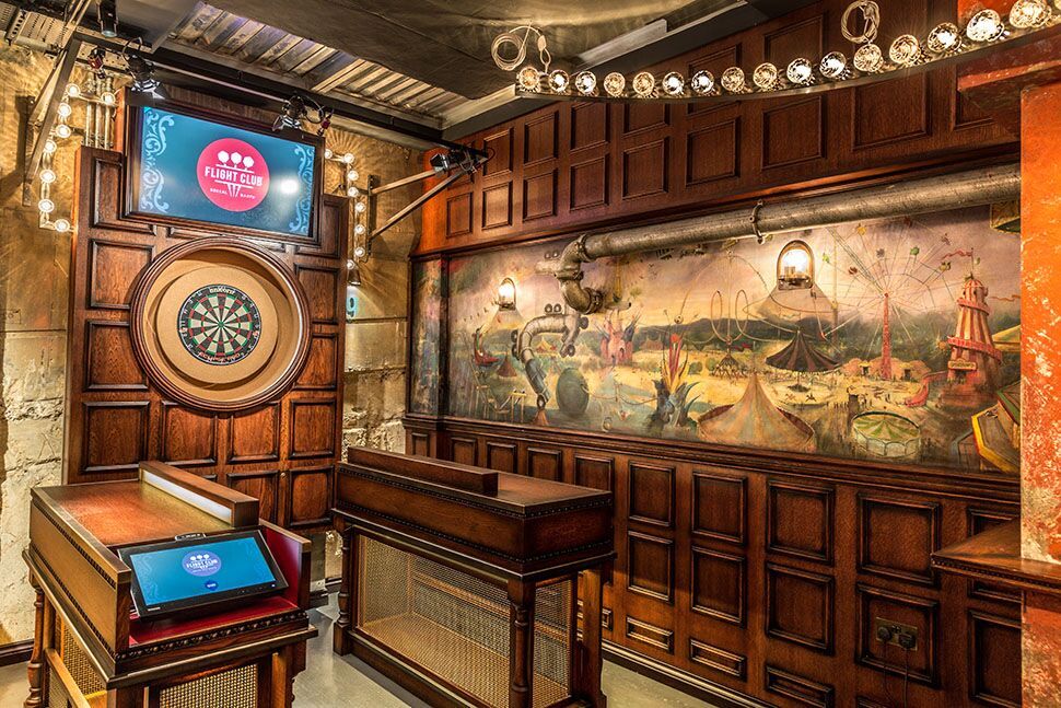 Stylish dartboard venue at Flight Club Bloomsbury for team-building events.