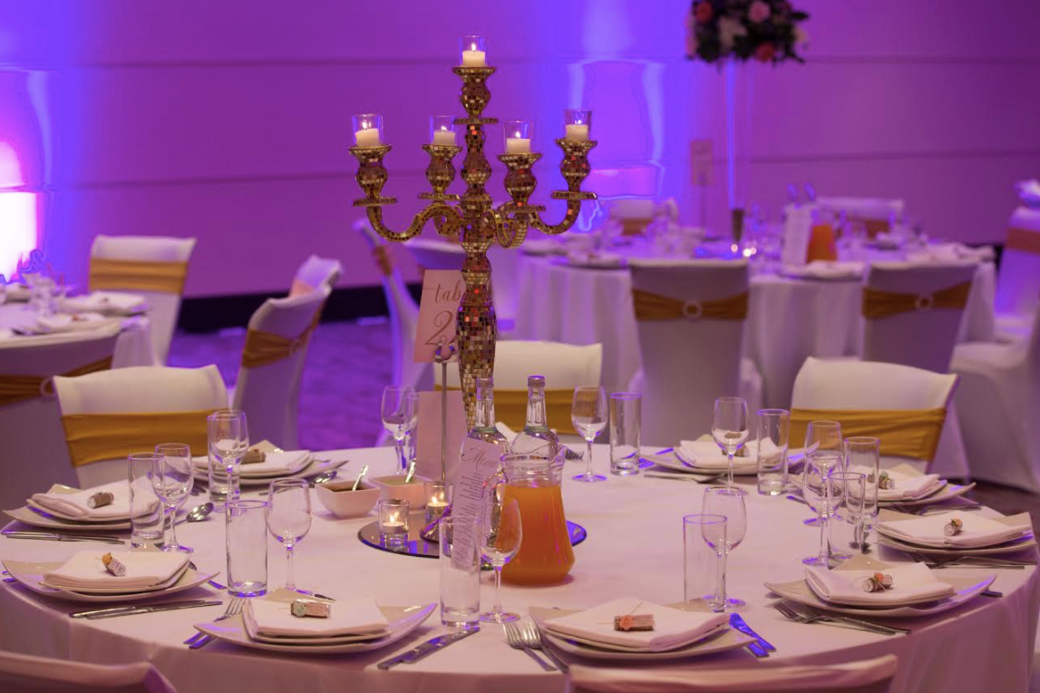 Elegant banquet table in Rose Suite, Allianz Stadium for weddings and corporate events.