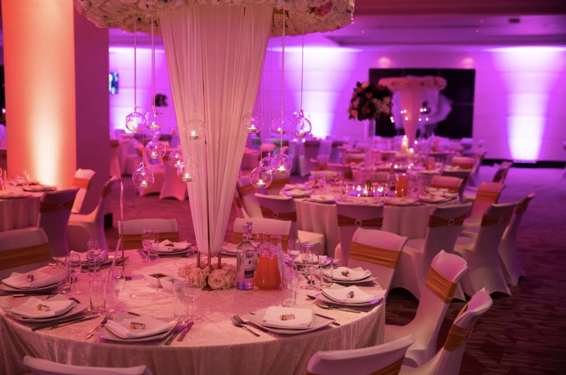 Elegant banquet hall in Rose Suite, Allianz Stadium, perfect for weddings and upscale events.