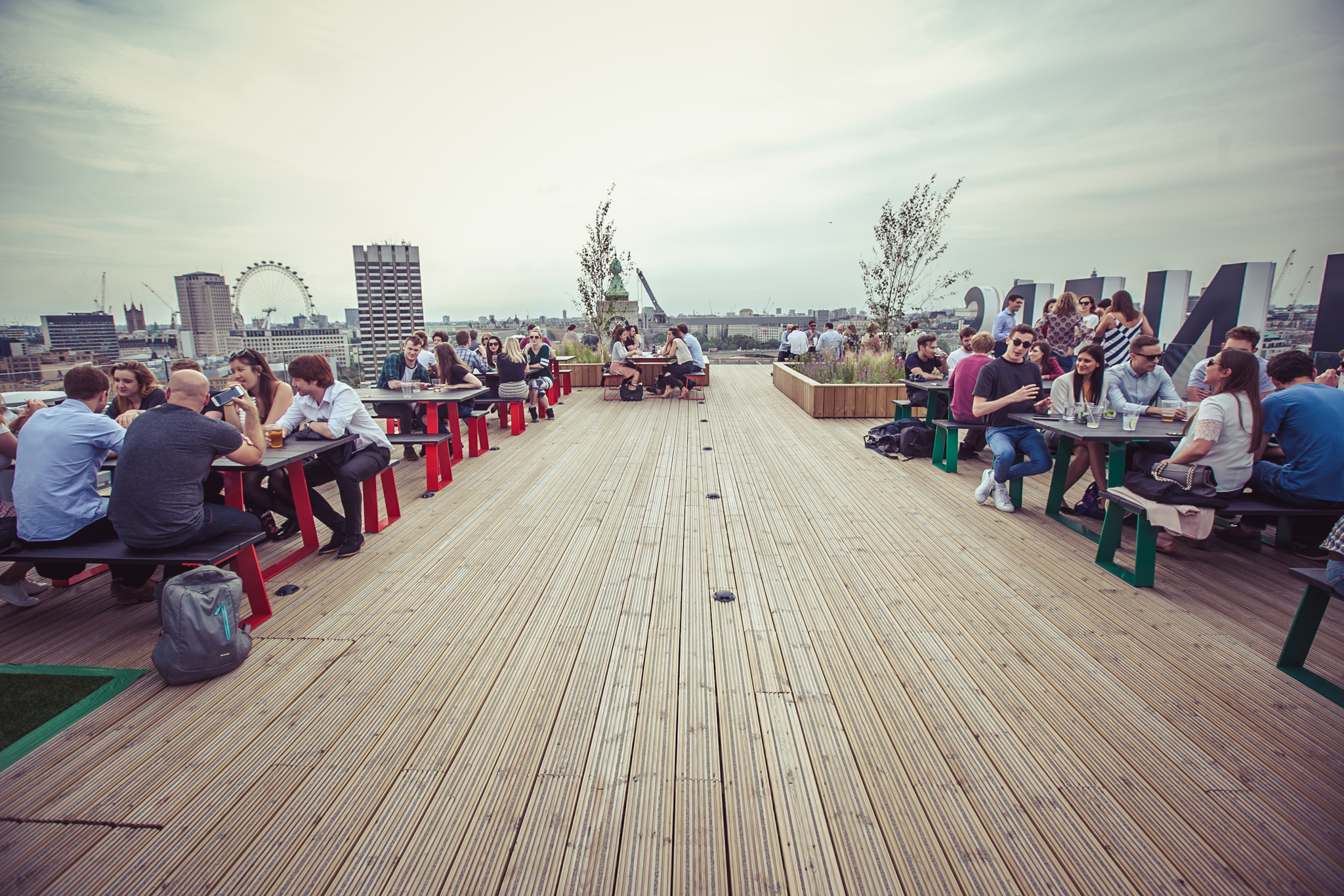 Vibrant rooftop event space at Sea Containers, ideal for summer networking and gatherings.