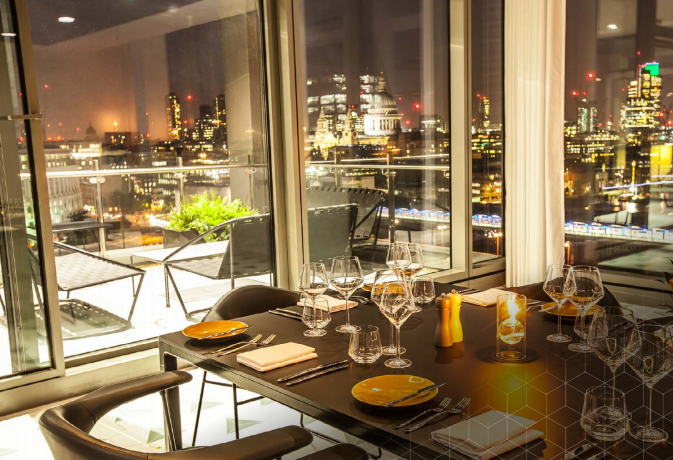Sophisticated dining setup at The Wren, Sea Containers Events, perfect for upscale gatherings.