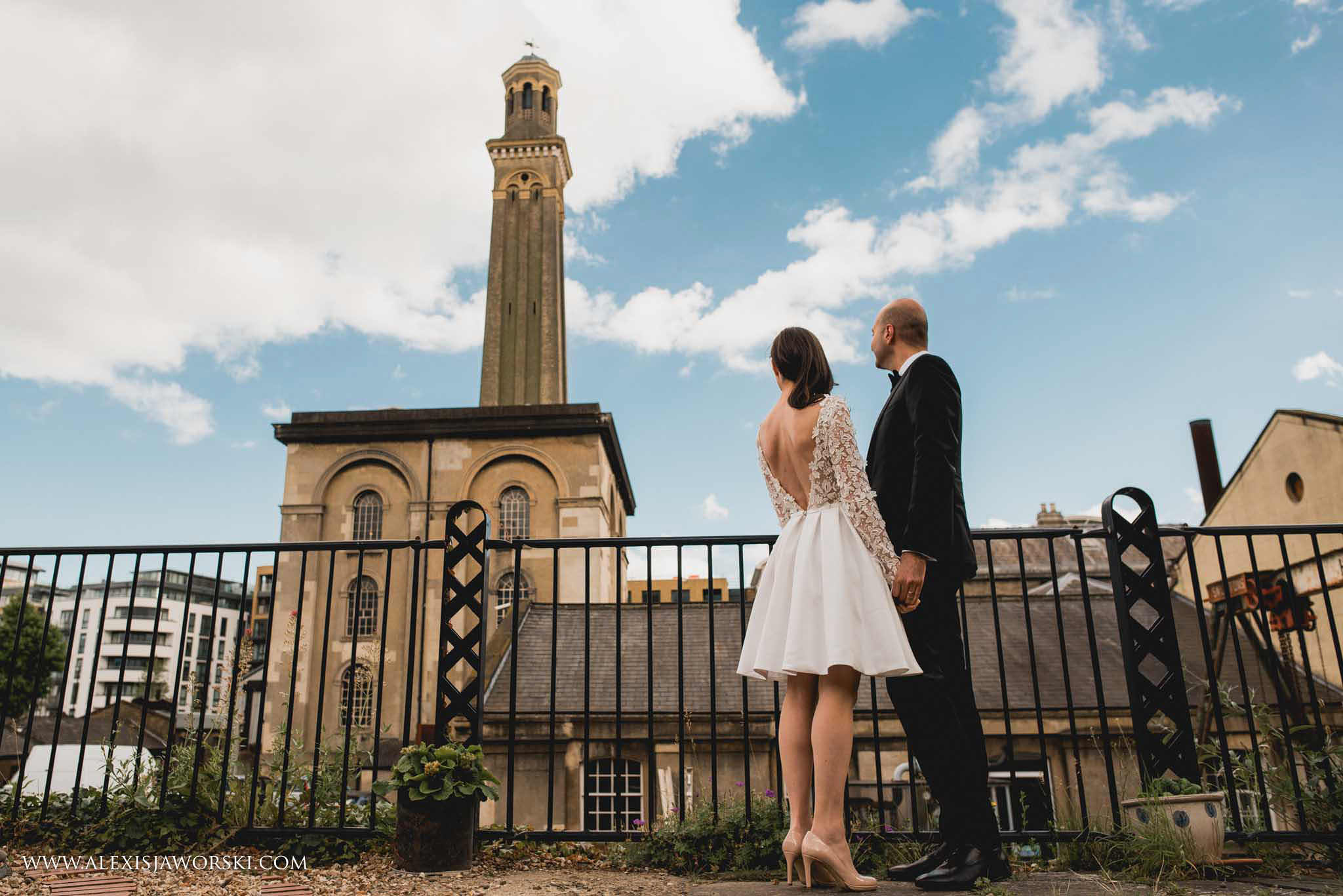 Couple celebrating wedding in The Steam Hall, London Museum of Water & Steam.