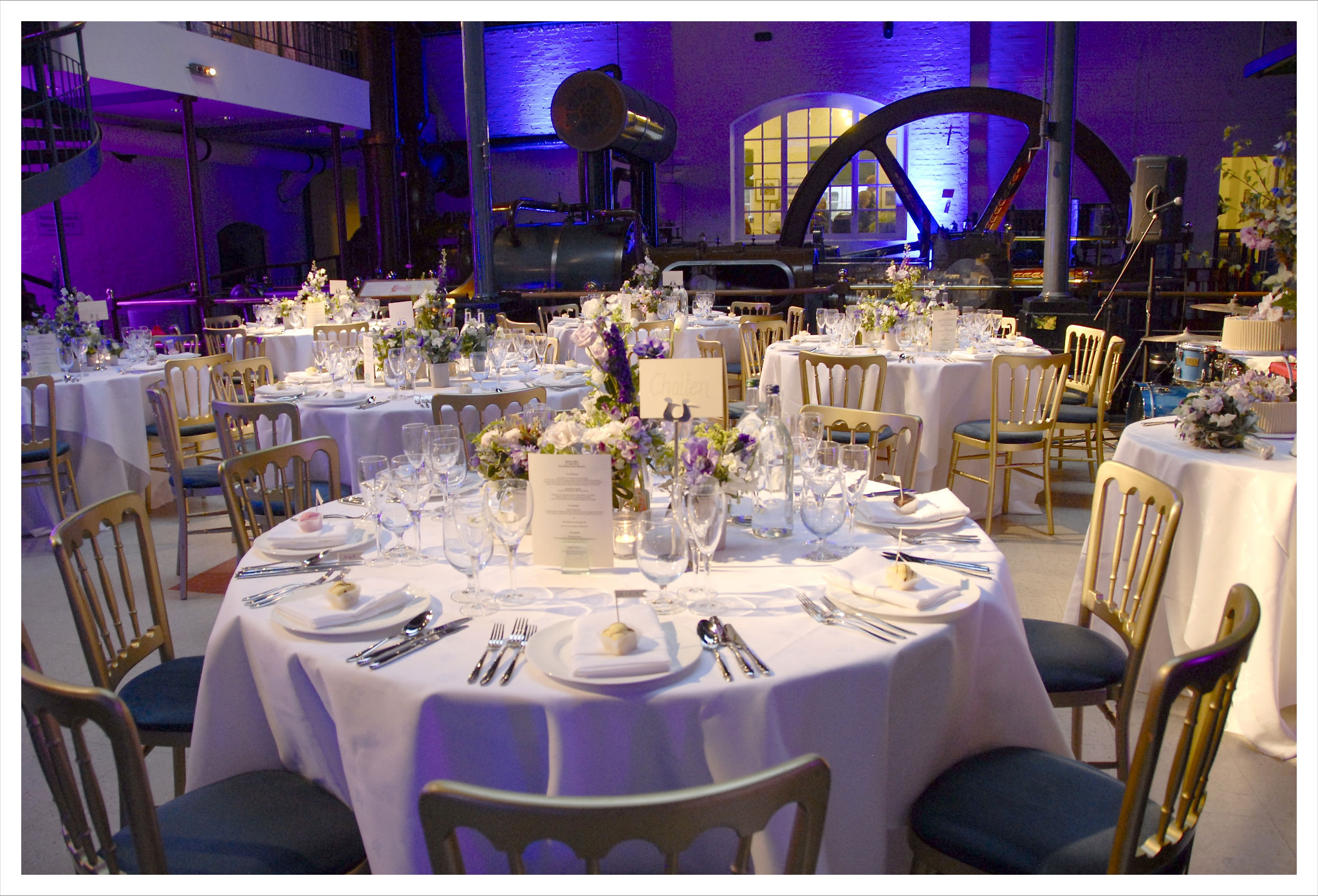 Elegant dining setup in The Steam Hall, ideal for weddings and corporate events.
