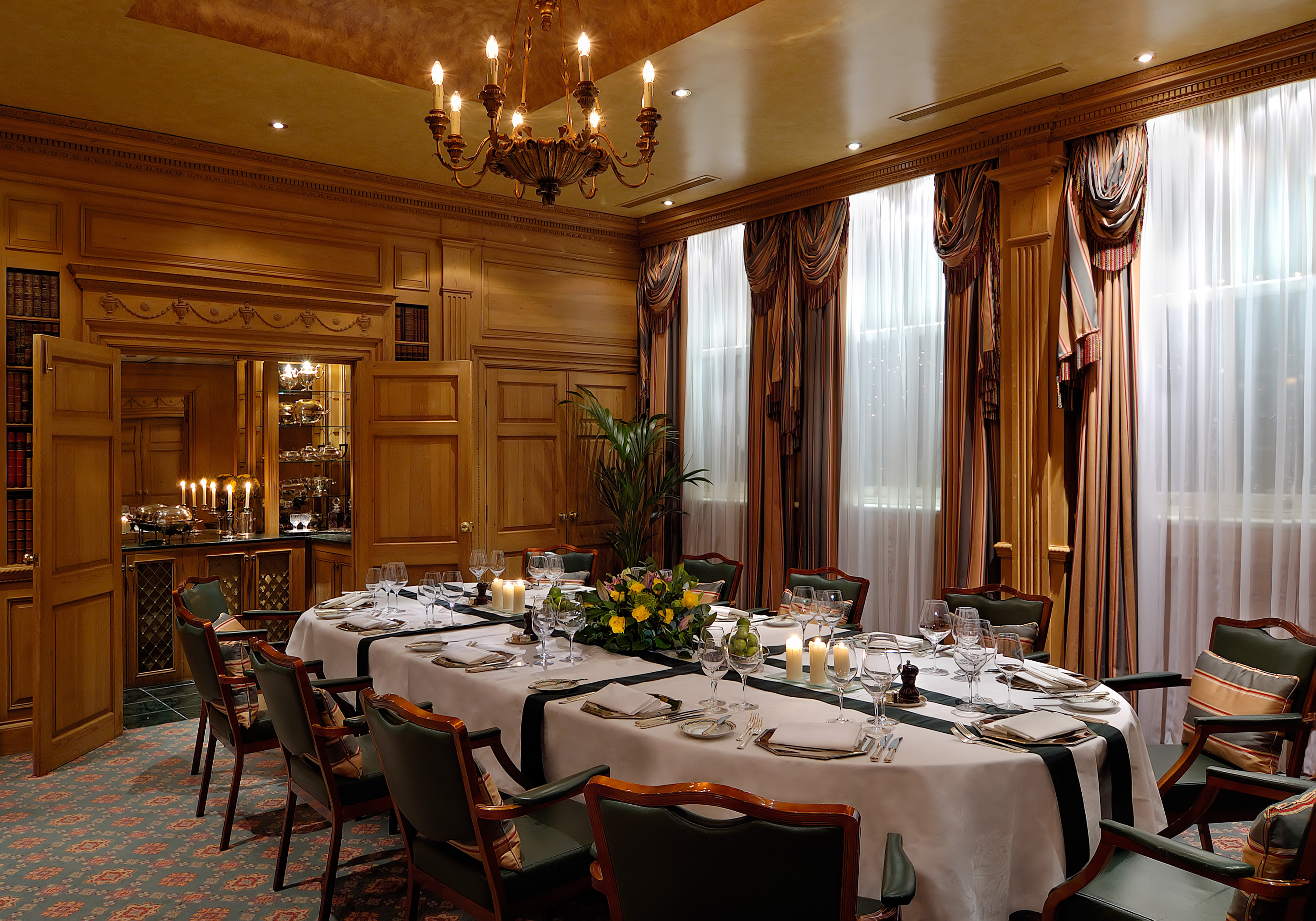 Windsor Suite dining room at The Milestone Hotel, ideal for corporate dinners and events.