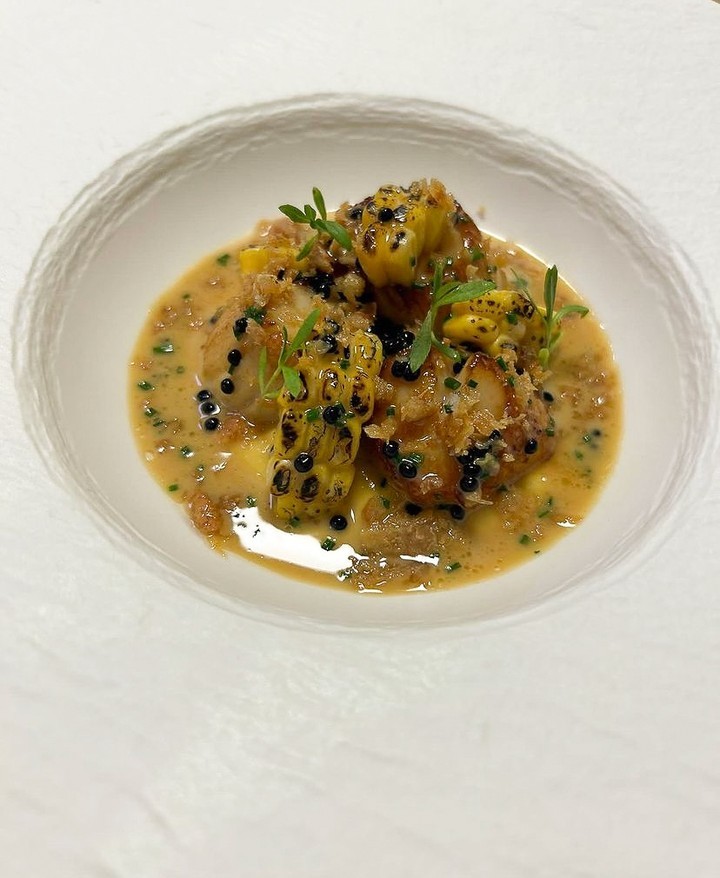 Plated corn dish at Cheneston's Restaurant, upscale dining for events and catering.