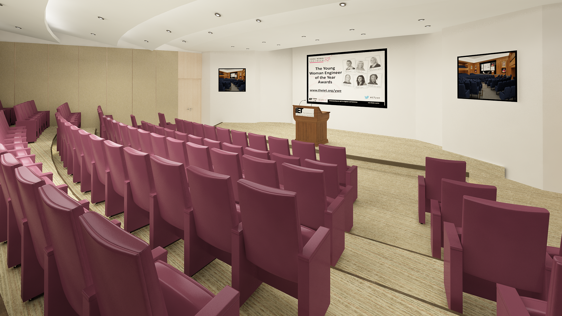 Modern Turing Lecture Theatre with tiered seating for corporate events and seminars.