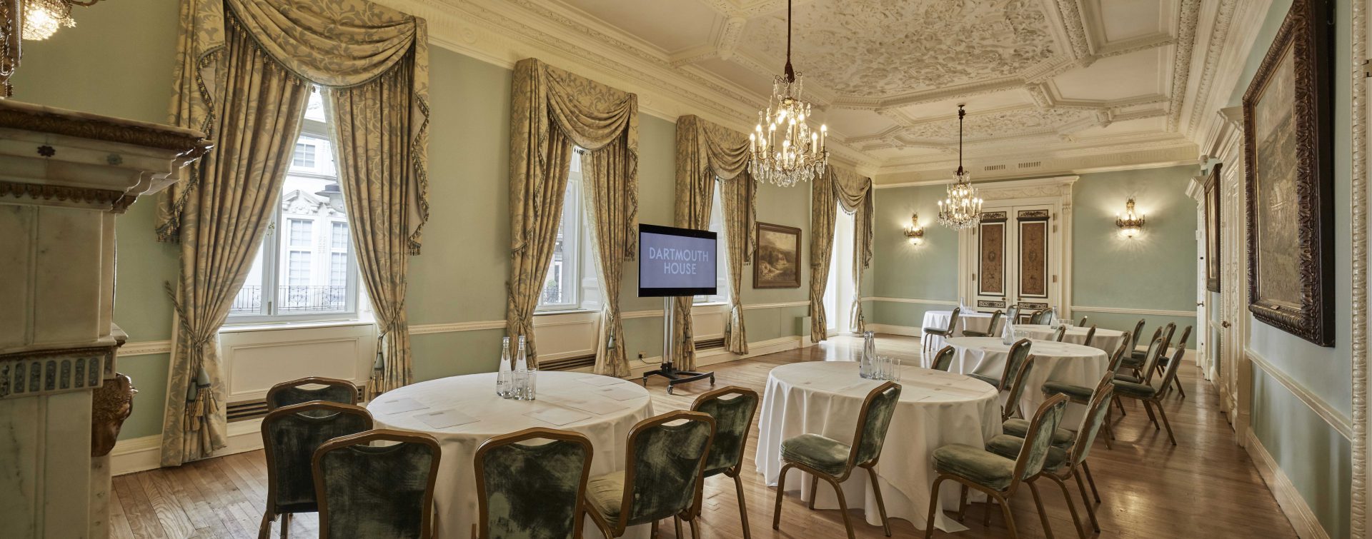 Elegant Long Drawing Room in Dartmouth House, ideal for meetings and gatherings.