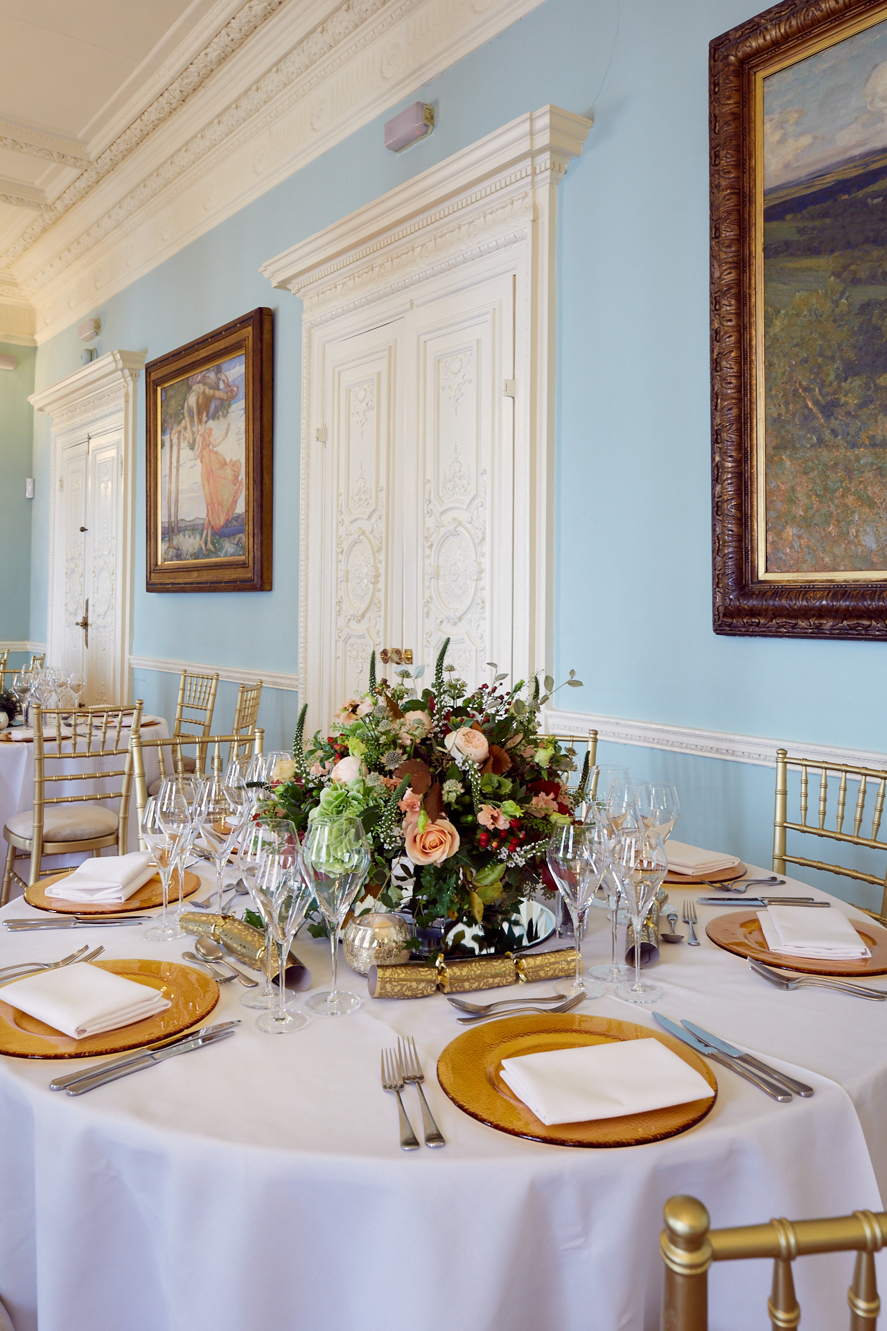 Elegant dining table in Dartmouth House's Long Drawing Room for upscale events.