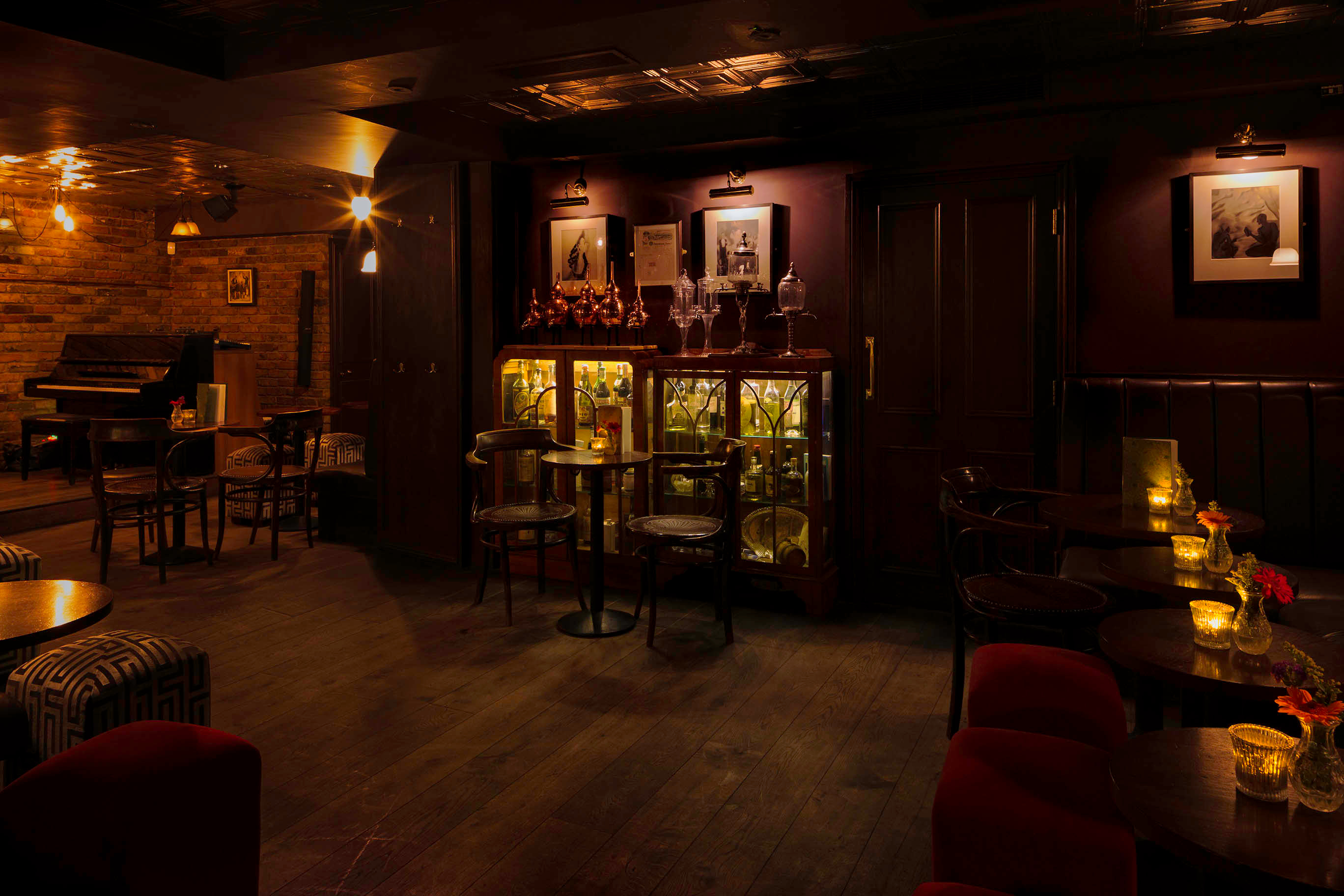 Cozy Nightjar venue with warm lighting, perfect for intimate gatherings and events.