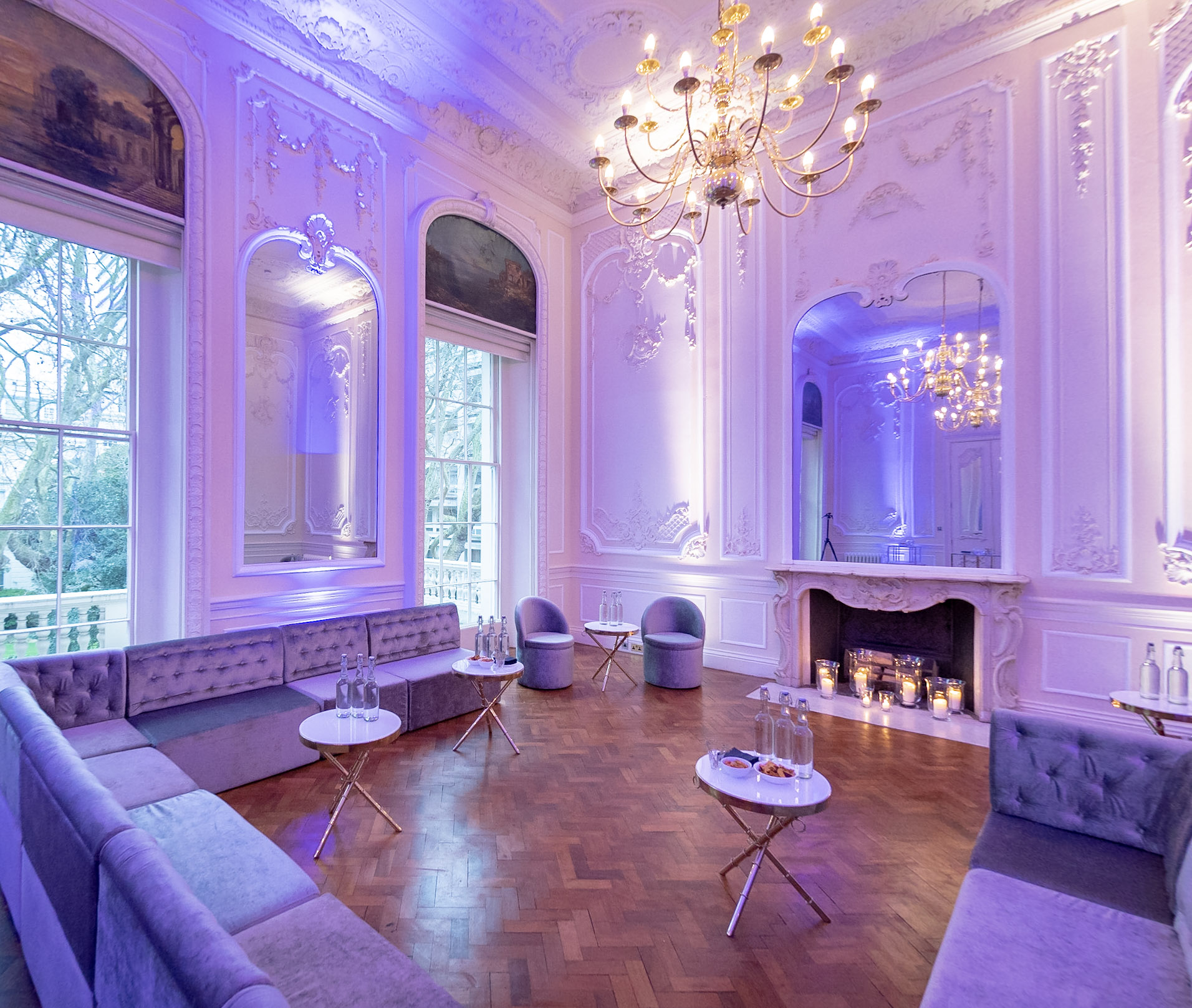 Elegant Music Room at Carlton House Terrace with plush seating for upscale events.