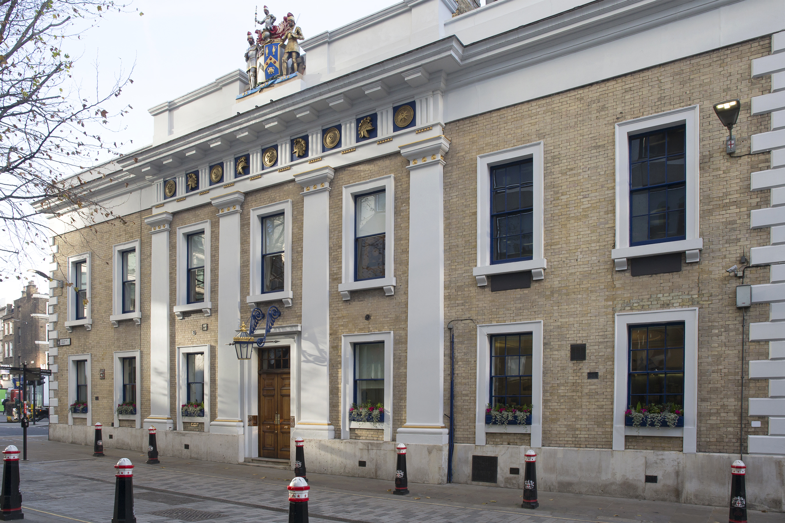 Historic Armourers' Hall venue with classic façade, ideal for meetings and events.