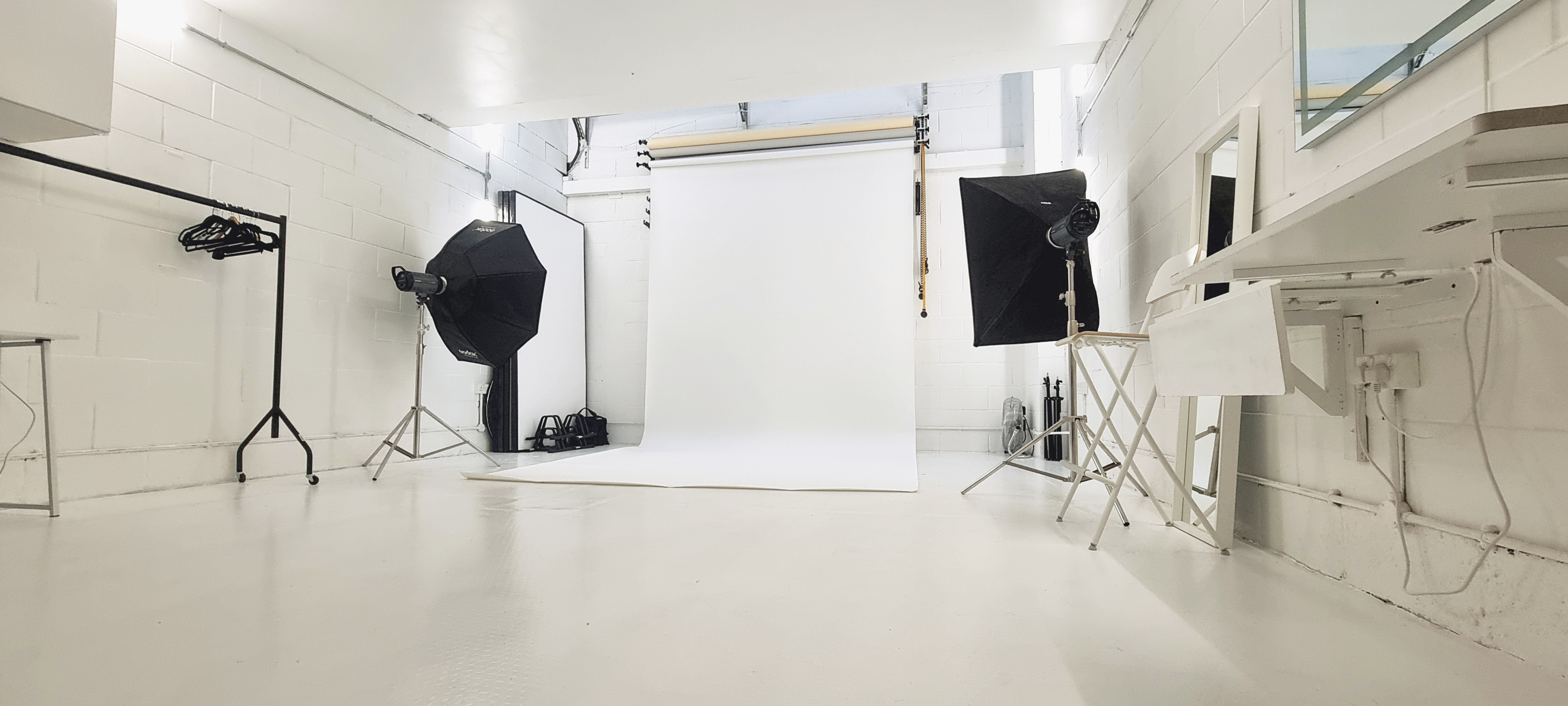 Versatile photography studio with clean backdrop for events and shoots at Indra Studios.